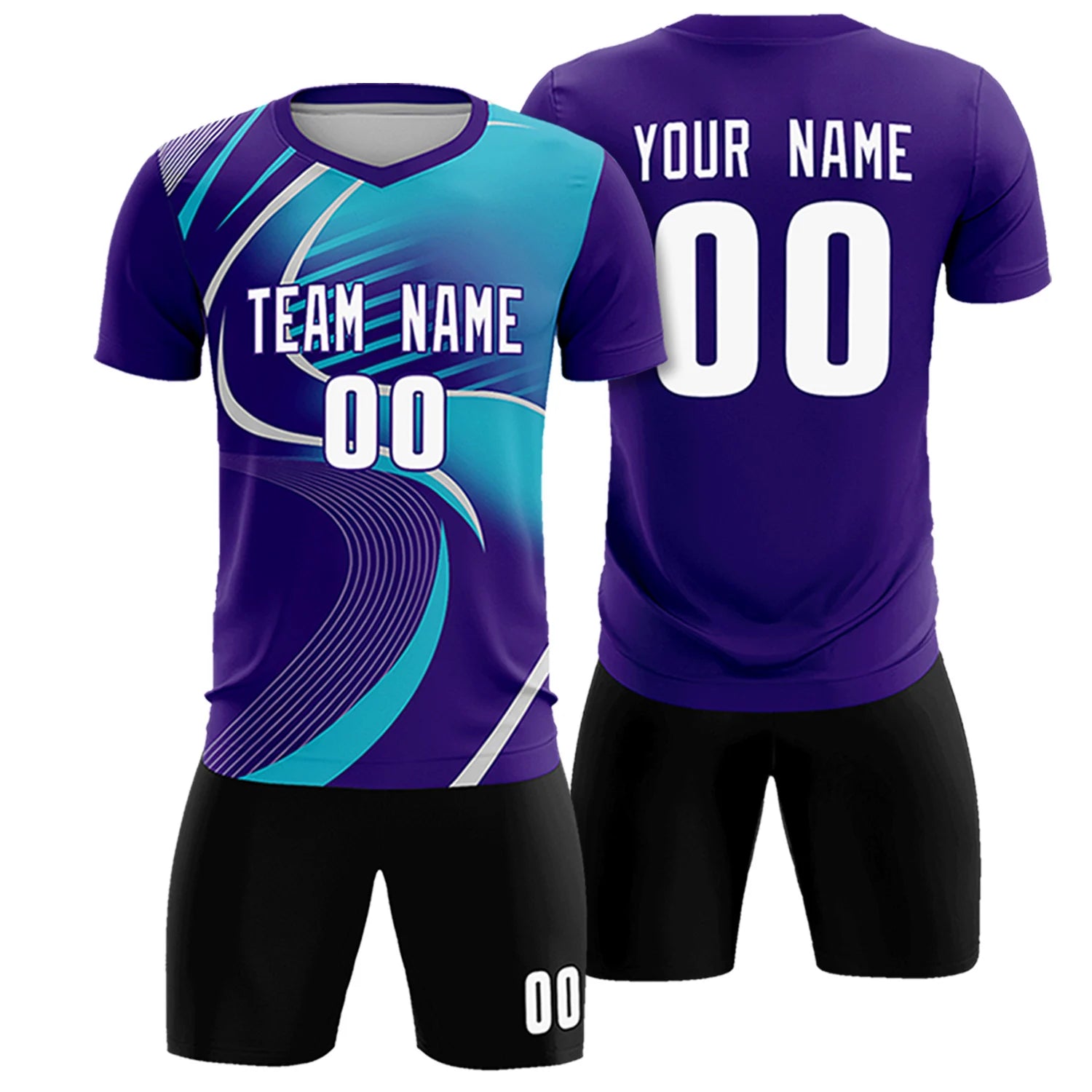 Custom Purple Gray-Aqua Casual Printing Sportswear Soccer Sets Jersey