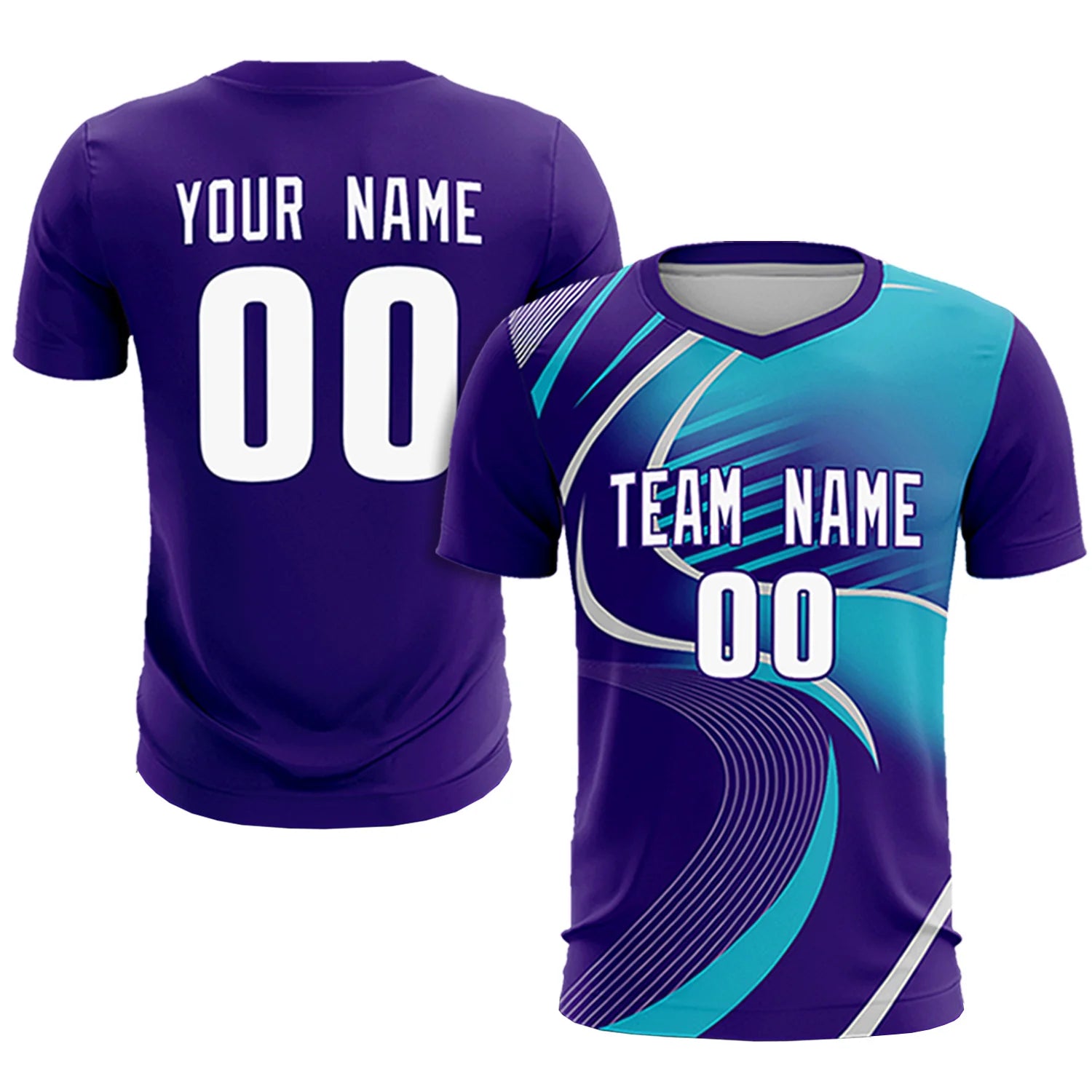 Custom Purple Gray-Aqua Casual Printing Sportswear Soccer Sets Jersey