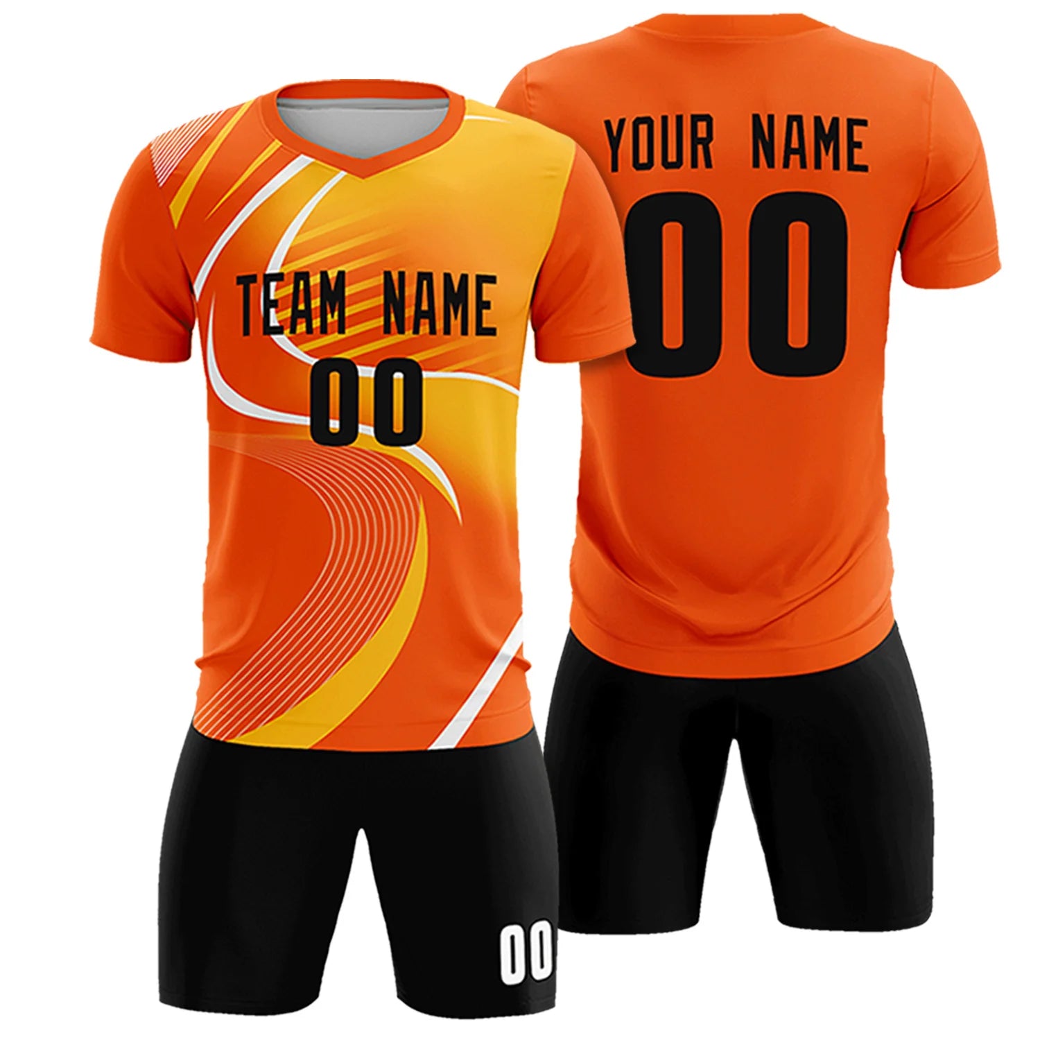 Custom Orange White-Yellow Casual Printing Sportswear Soccer Sets Jersey