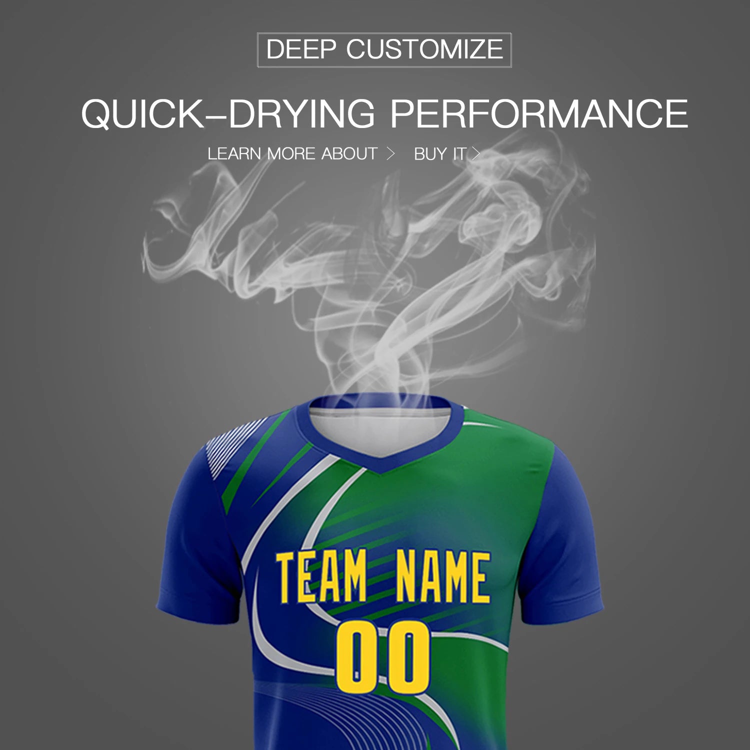 Custom Royal Blue Gray-Kelly Green Casual Printing Sportswear Soccer Sets Jersey