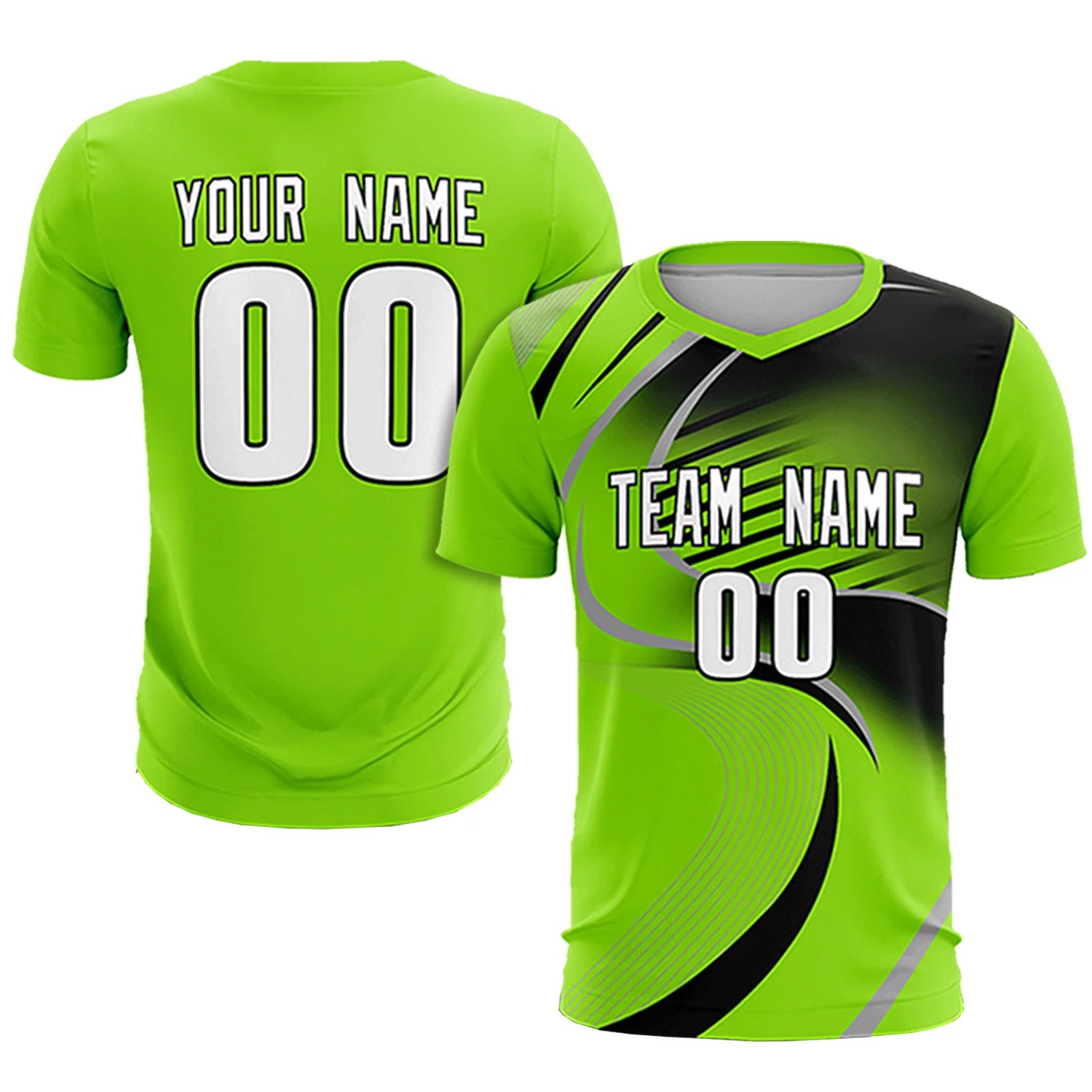 Custom Neon Green Gray-Black Casual Printing Sportswear Soccer Sets Jersey