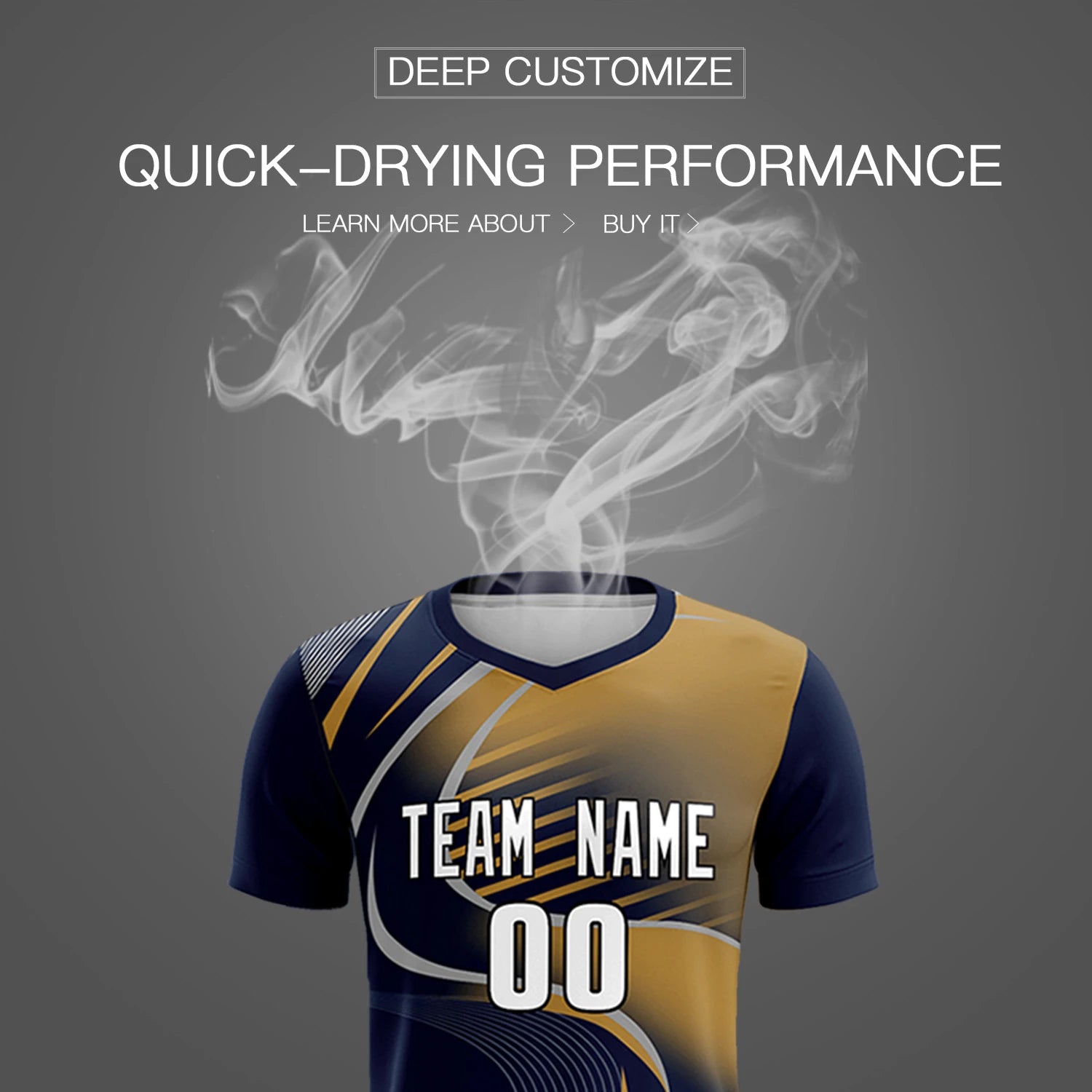 Custom Navy Gray-Old Gold Casual Printing Sportswear Soccer Sets Jersey
