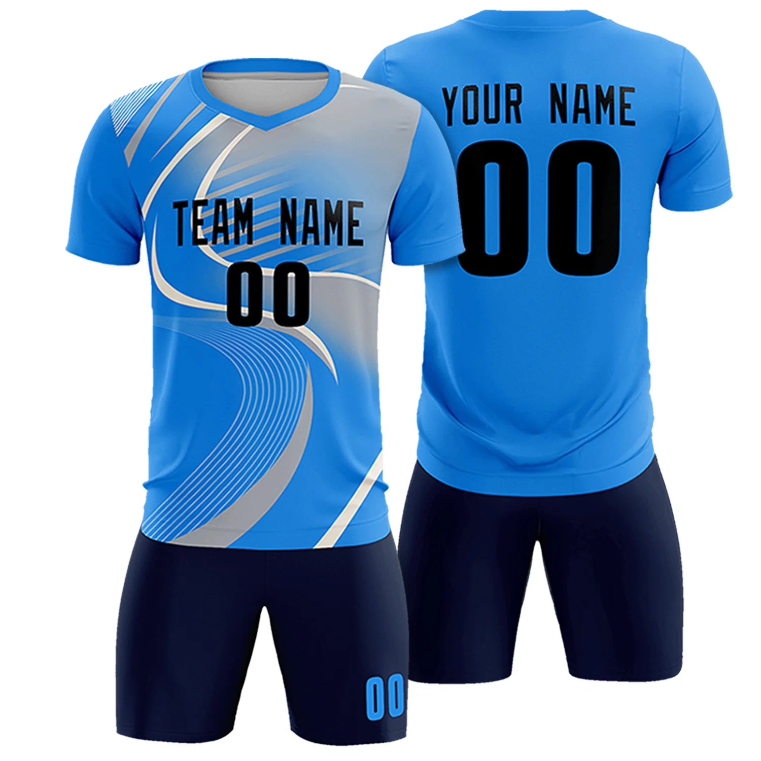 Custom Powder Blue White-Gray Casual Printing Sportswear Soccer Sets Jersey