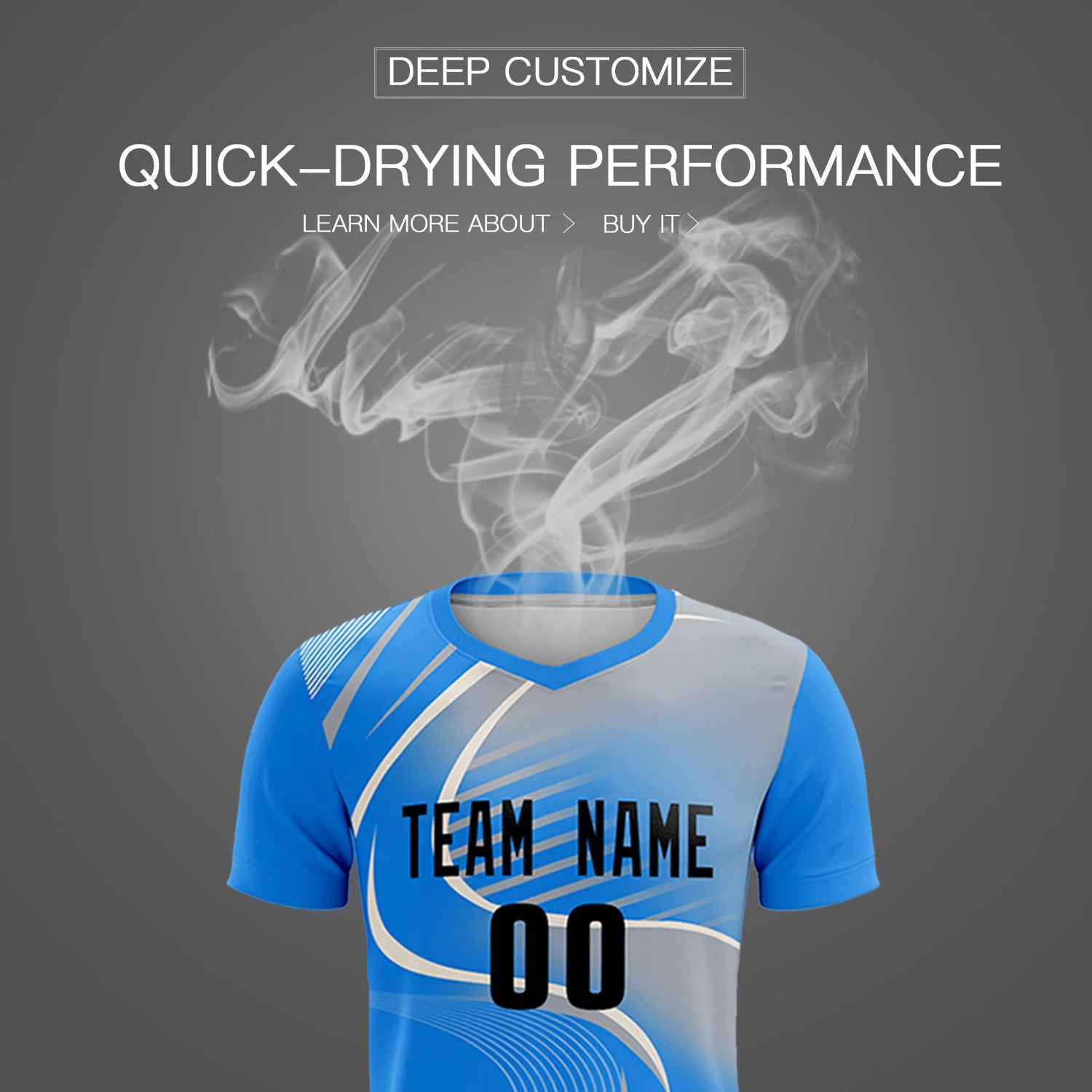 Custom Powder Blue White-Gray Casual Printing Sportswear Soccer Sets Jersey