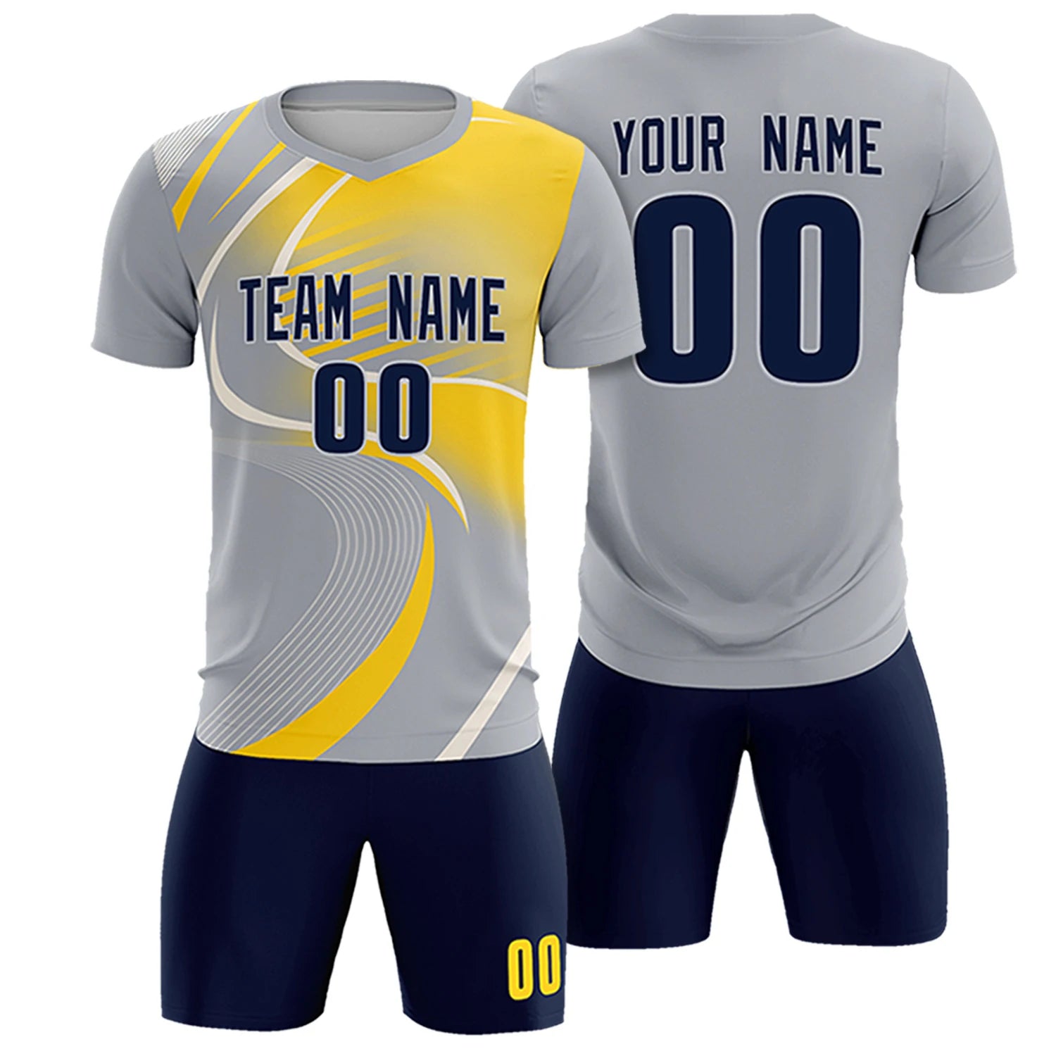 Custom Gray White-Gold01 Casual Printing Sportswear Soccer Sets Jersey
