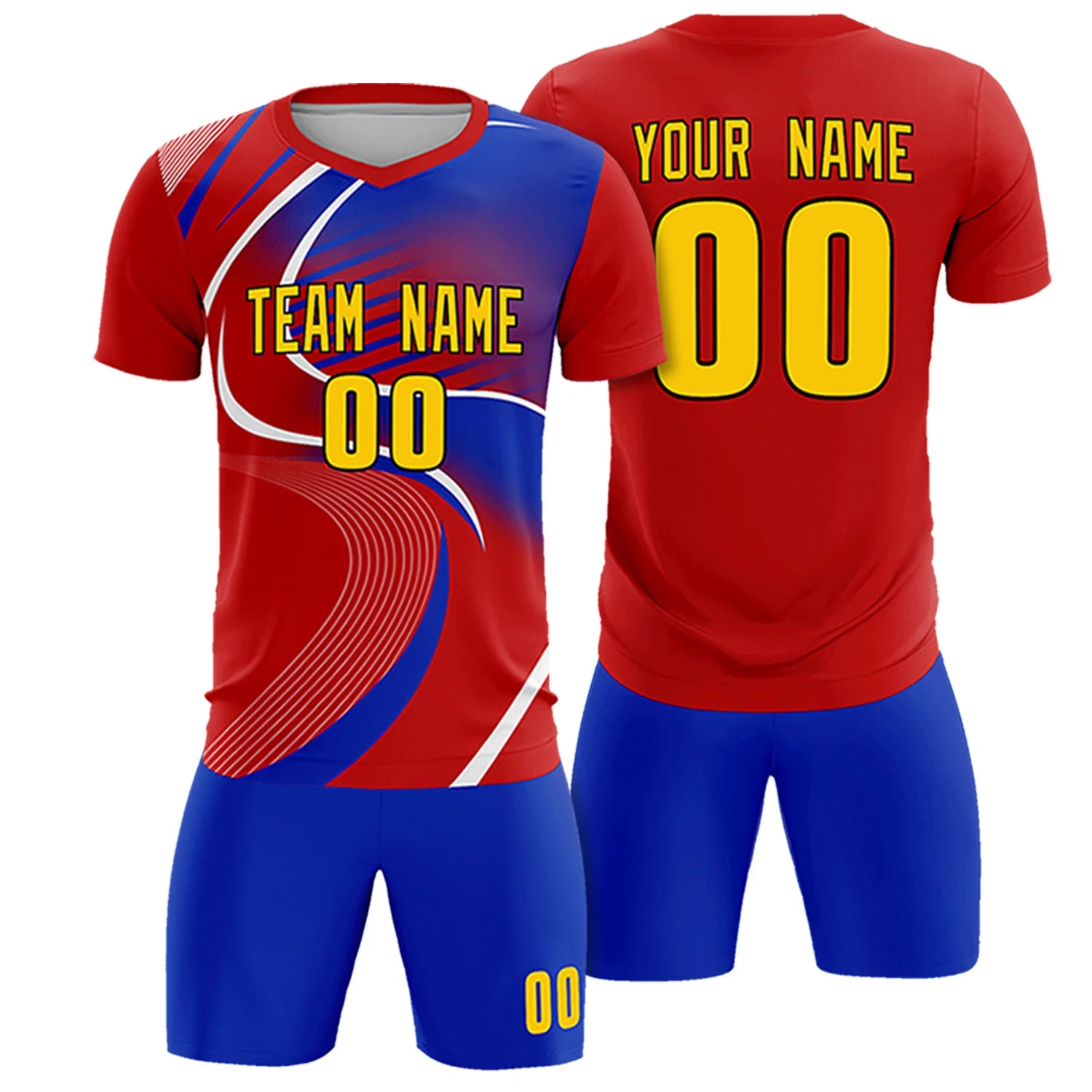 Custom Red White-Royal Blue Casual Printing Sportswear Soccer Sets Jersey