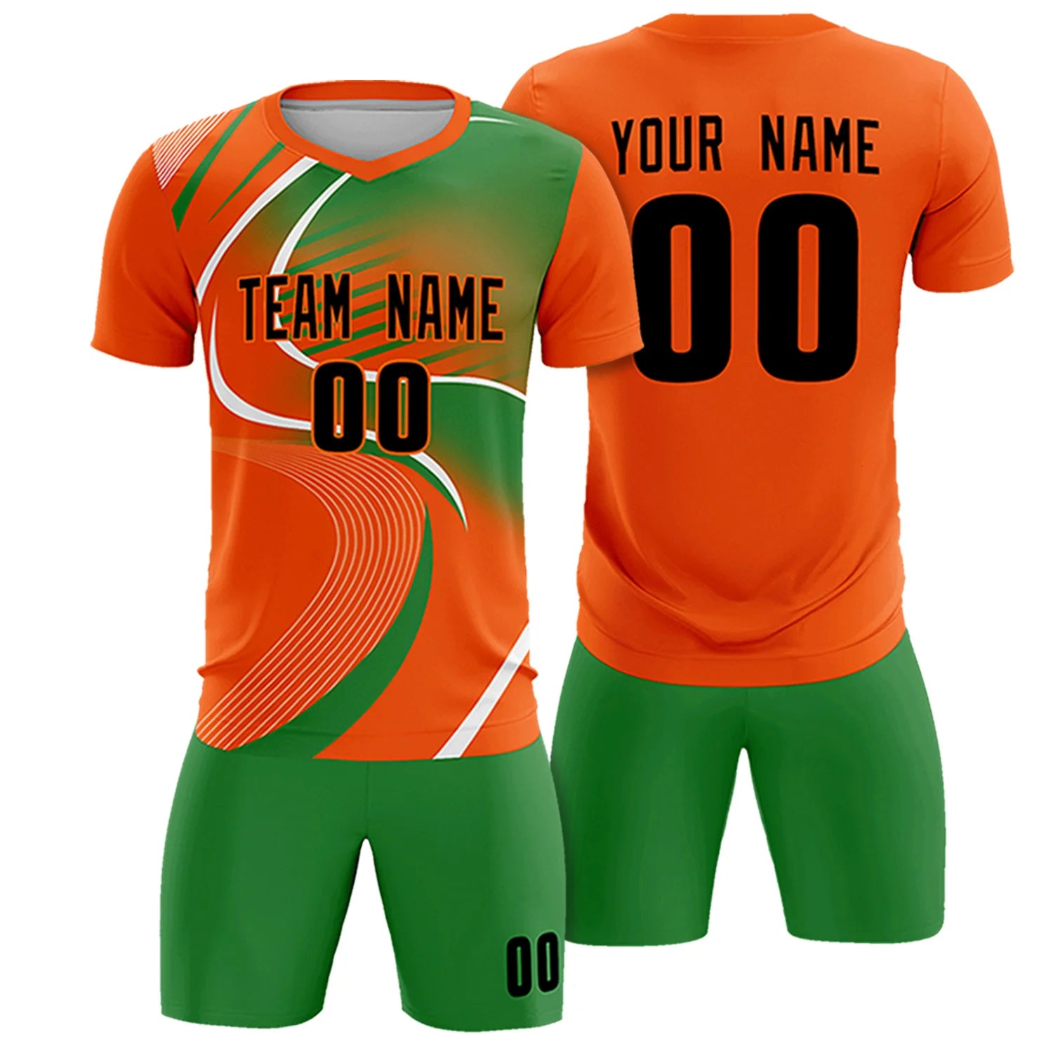 Custom Orange White-Kelly Green Casual Printing Sportswear Soccer Sets Jersey