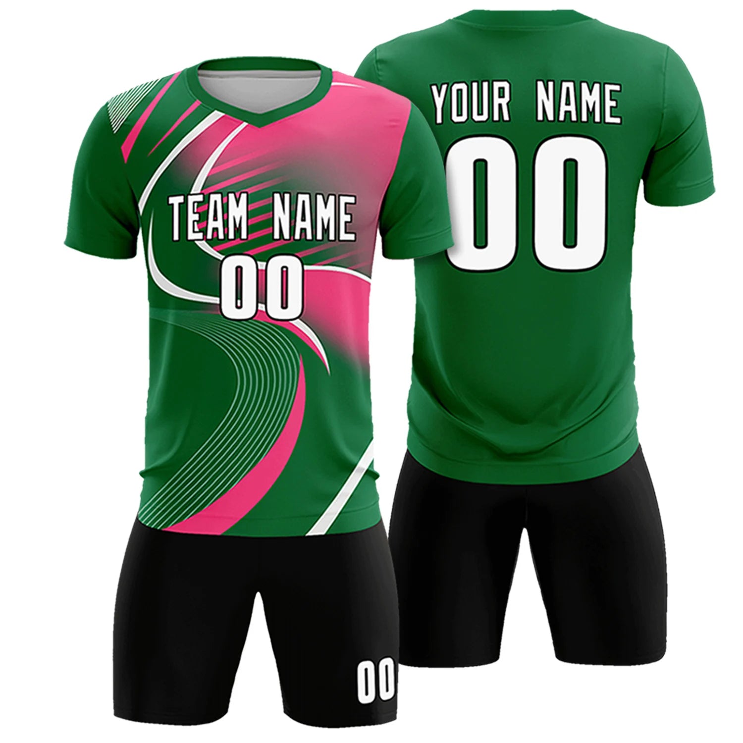 Custom Kelly Green White-Pink Casual Printing Sportswear Soccer Sets Jersey
