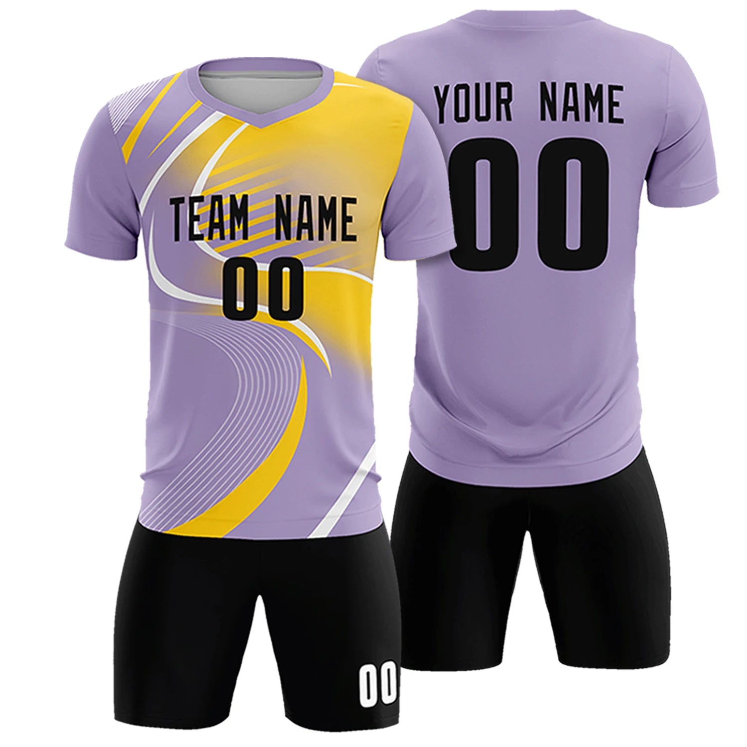 Custom Light Purple White-Gold01 Casual Printing Sportswear Soccer Sets Jersey