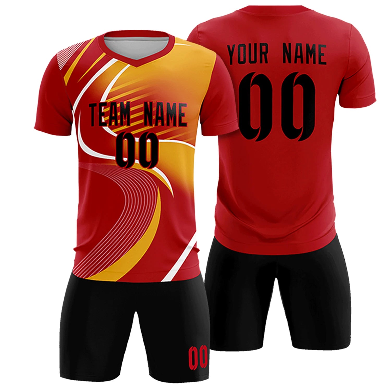 Custom Red White-Yellow Casual Printing Sportswear Soccer Sets Jersey