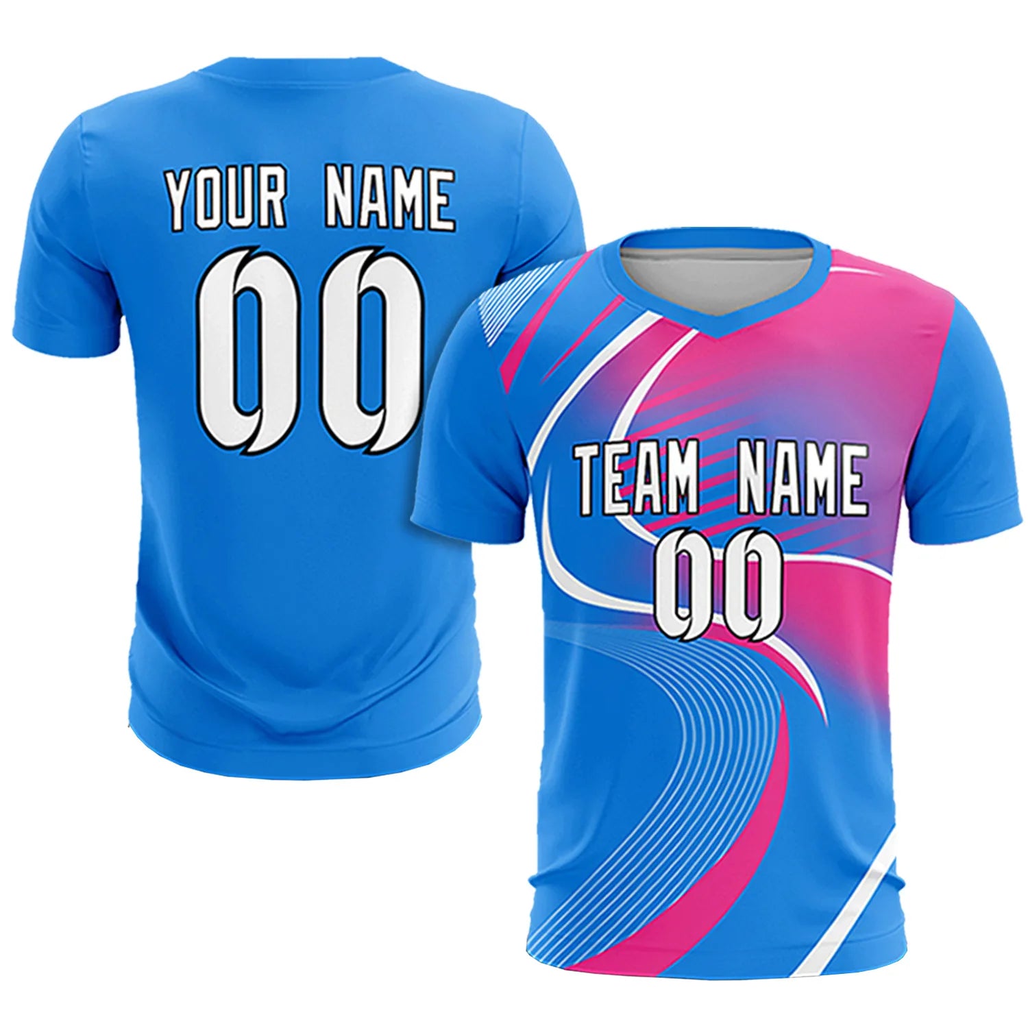 Custom Powder Blue White-Pink Casual Printing Sportswear Soccer Sets Jersey