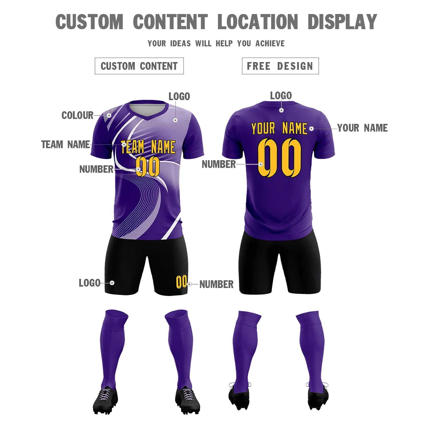 Custom Purple White-Light Purple Casual Printing Sportswear Soccer Sets Jersey