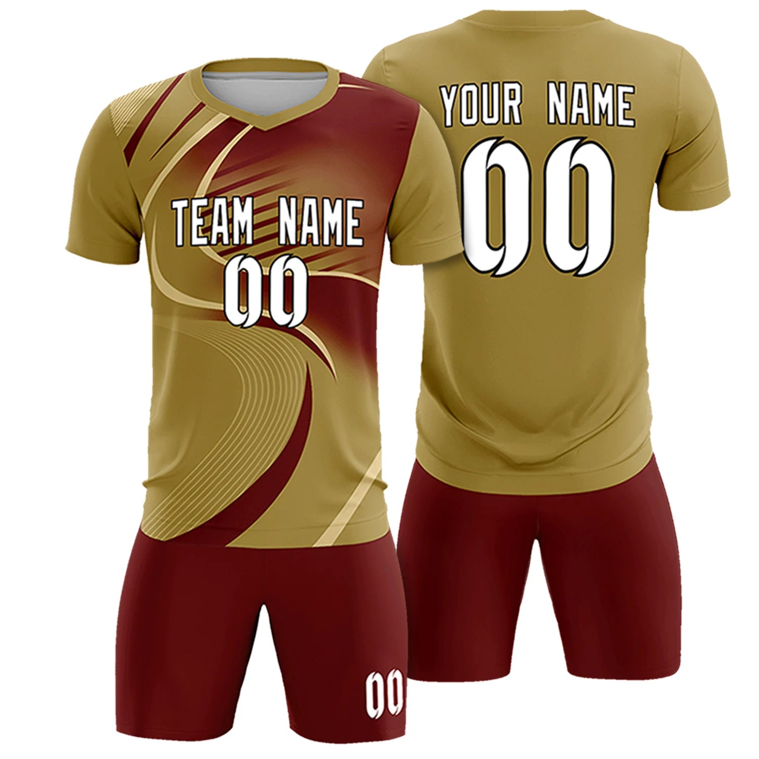 Custom Old Gold Khaki-Crimson Casual Printing Sportswear Soccer Sets Jersey