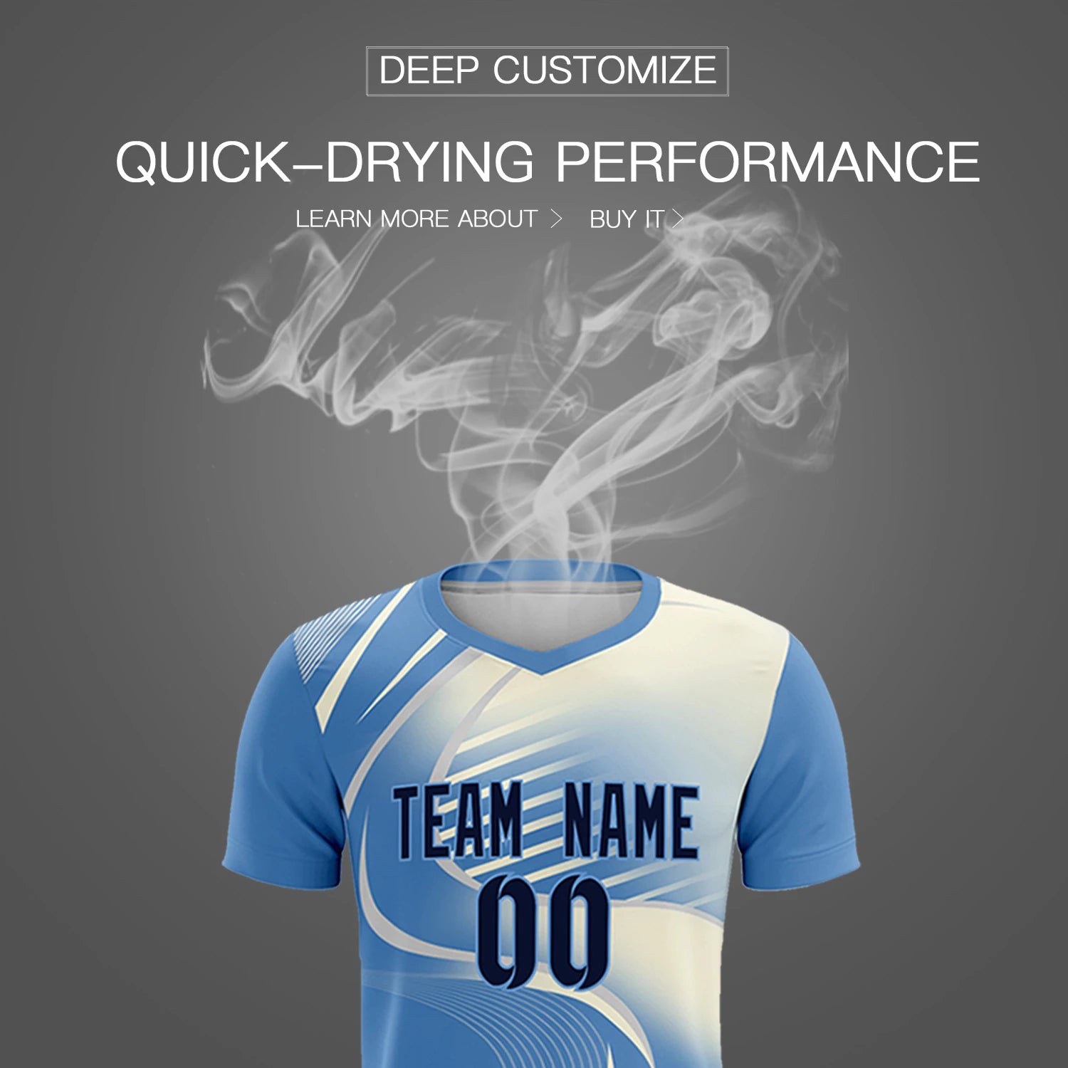 Custom Light Blue Gray-Khaki Casual Printing Sportswear Soccer Sets Jersey