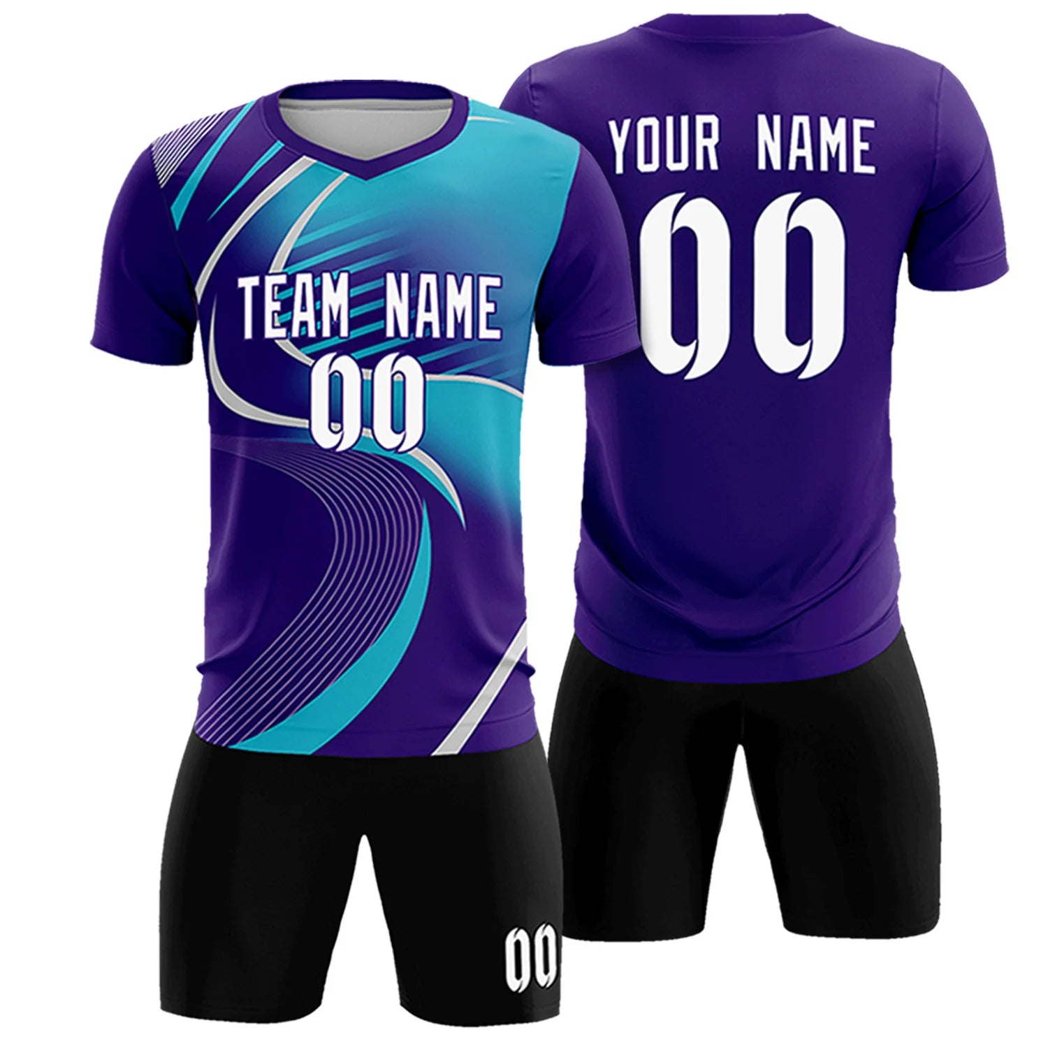 Custom Purple Gray-Aqua Casual Printing Sportswear Soccer Sets Jersey