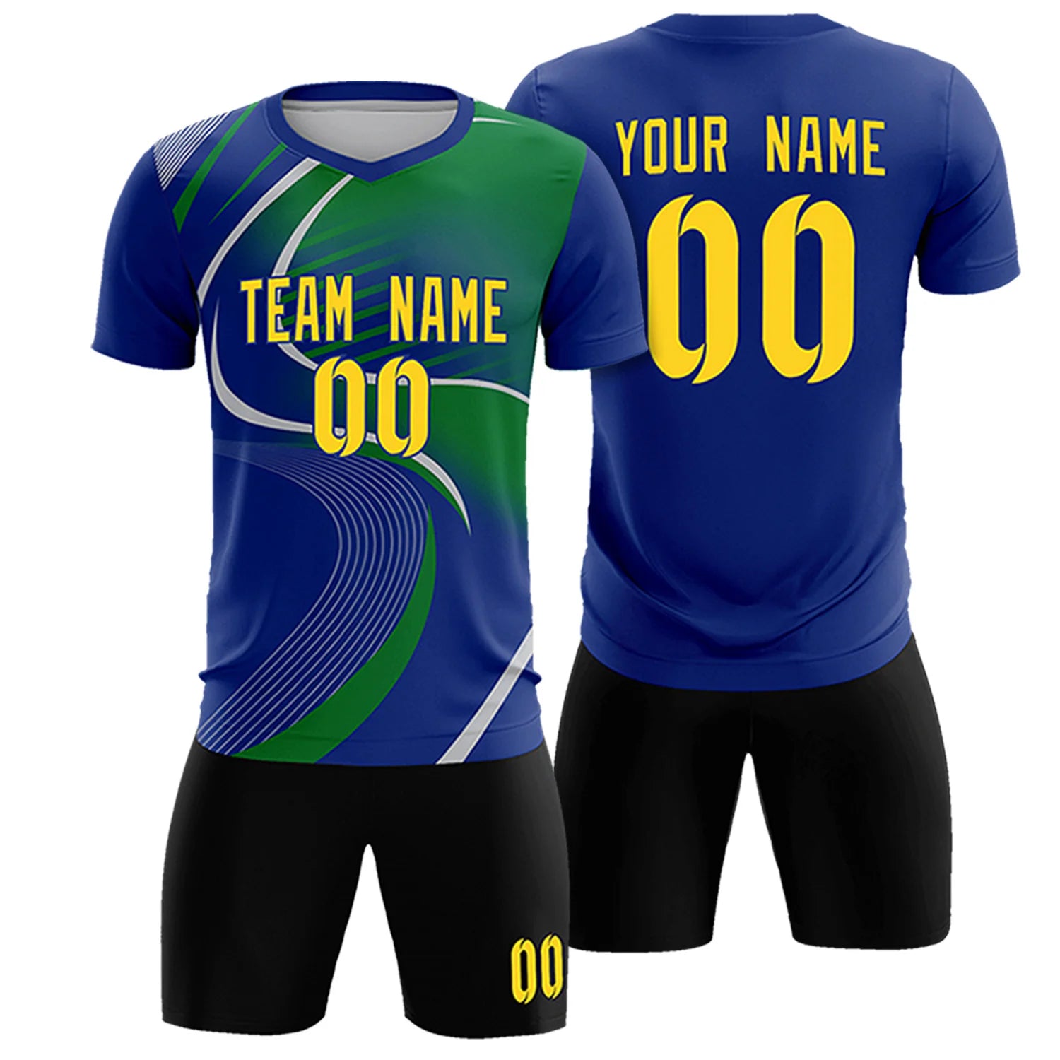Custom Royal Blue Gray-Kelly Green Casual Printing Sportswear Soccer Sets Jersey