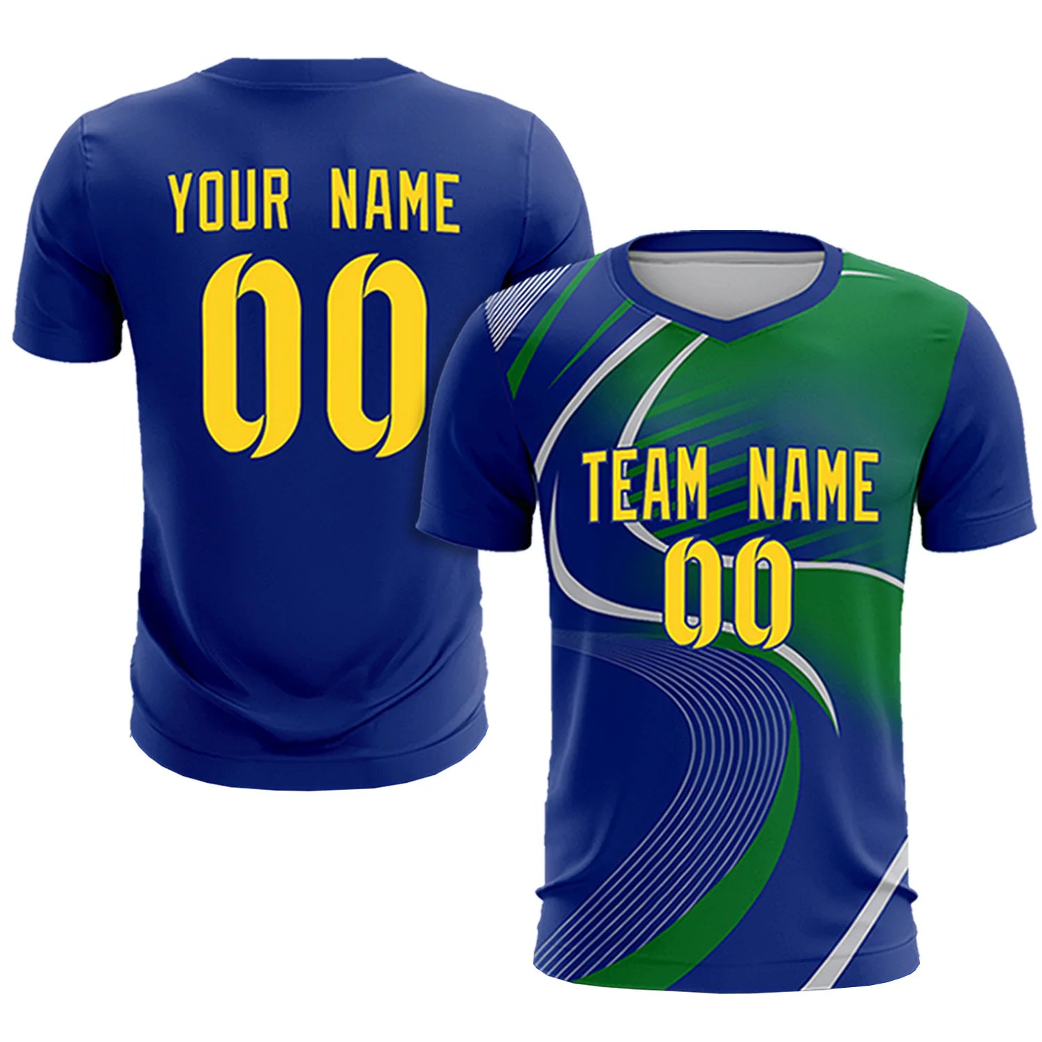 Custom Royal Blue Gray-Kelly Green Casual Printing Sportswear Soccer Sets Jersey