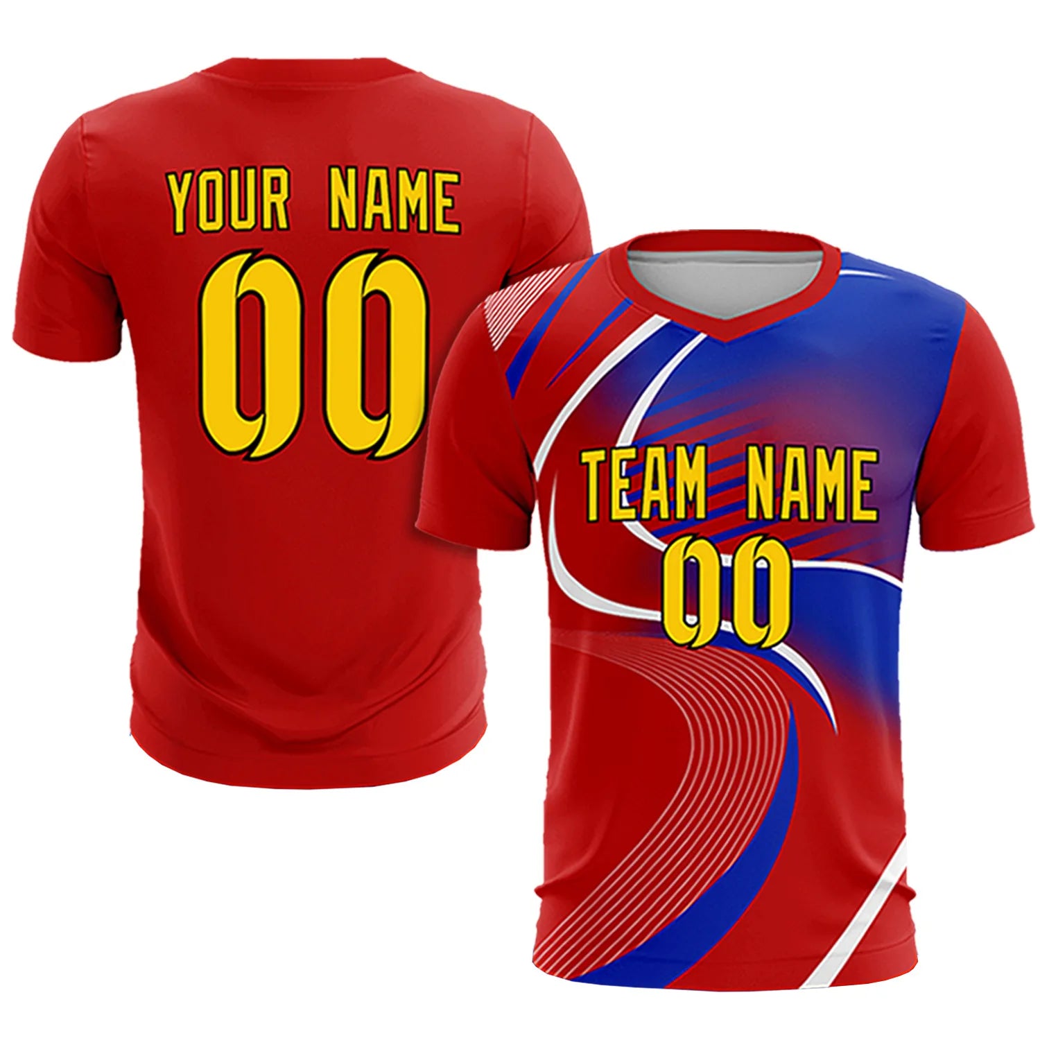 Custom Red White-Royal Blue Casual Printing Sportswear Soccer Sets Jersey
