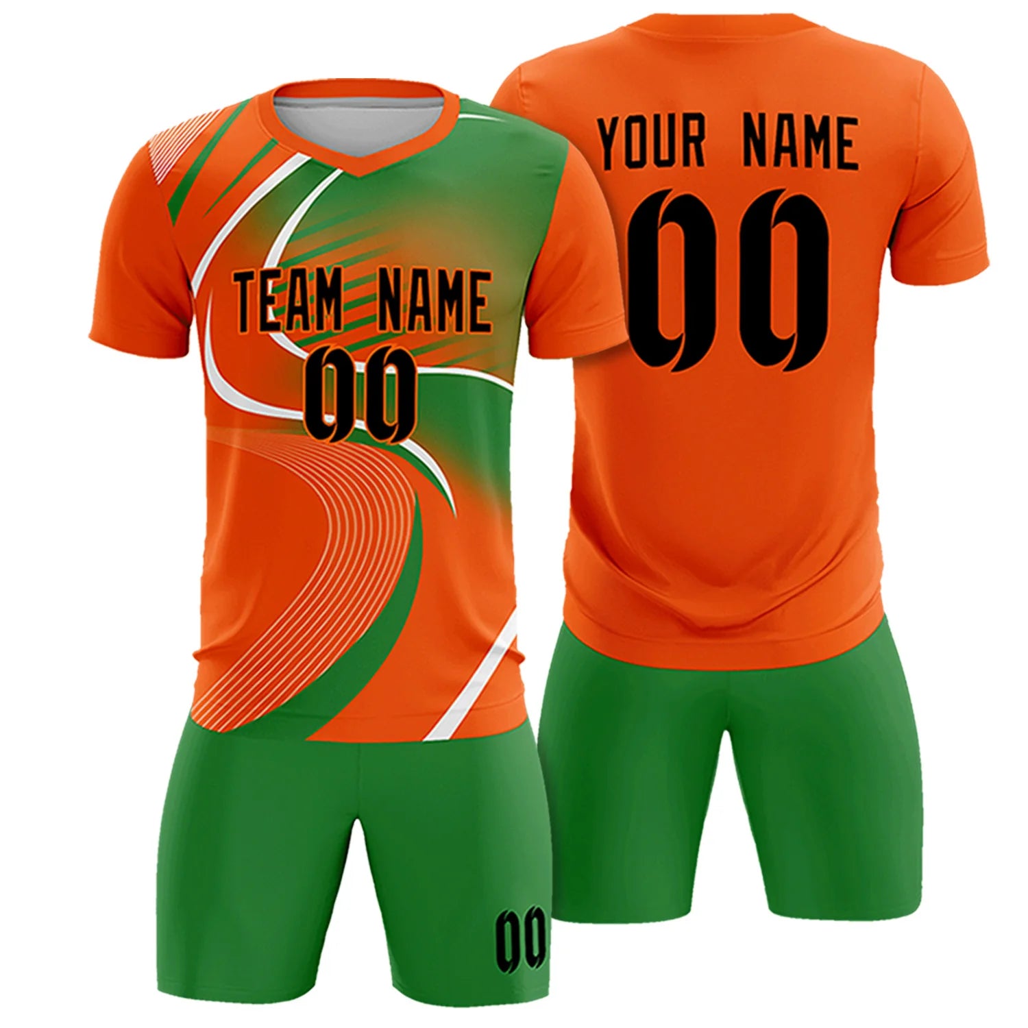 Custom Orange White-Kelly Green Casual Printing Sportswear Soccer Sets Jersey