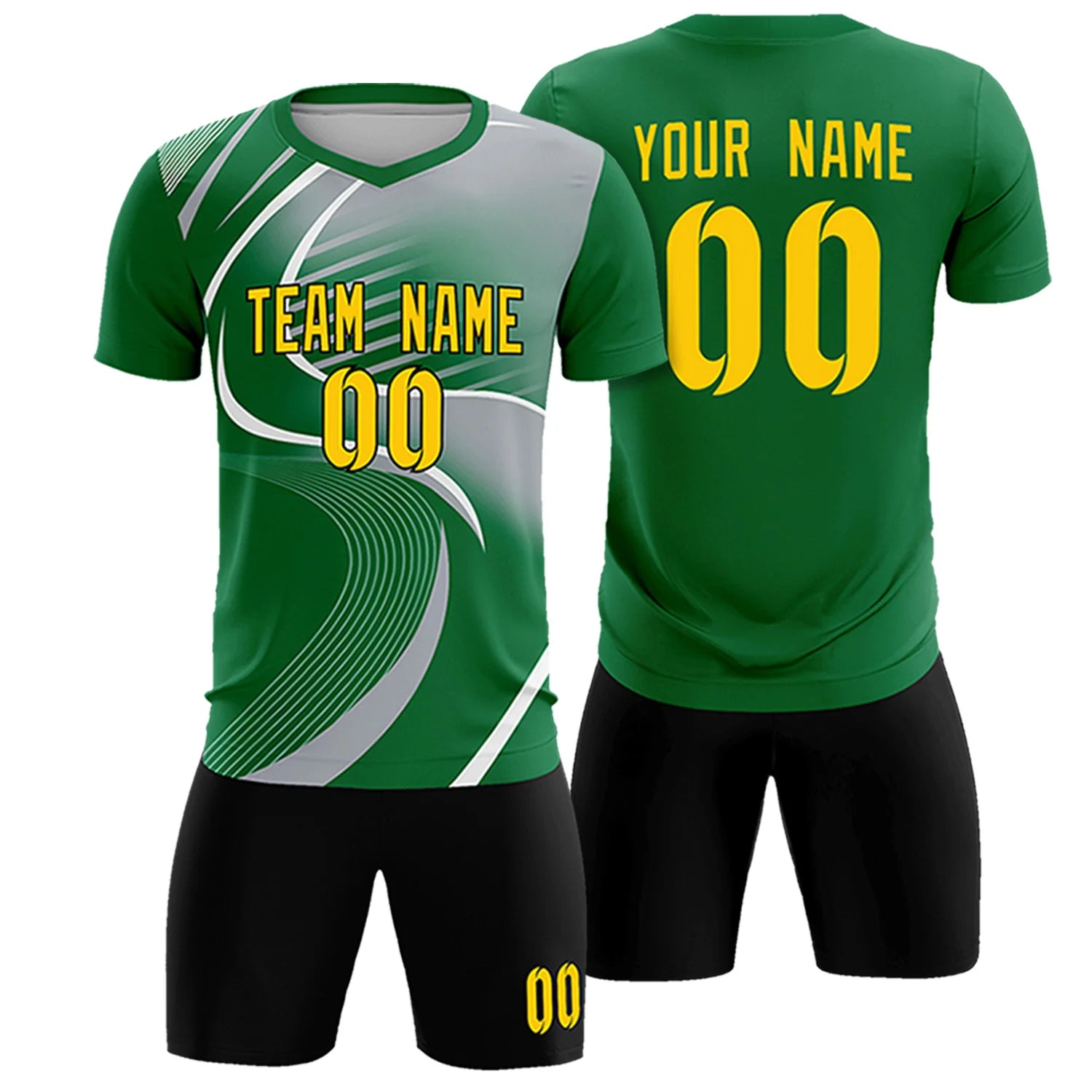 Custom Kelly Green White-Gray Casual Printing Sportswear Soccer Sets Jersey