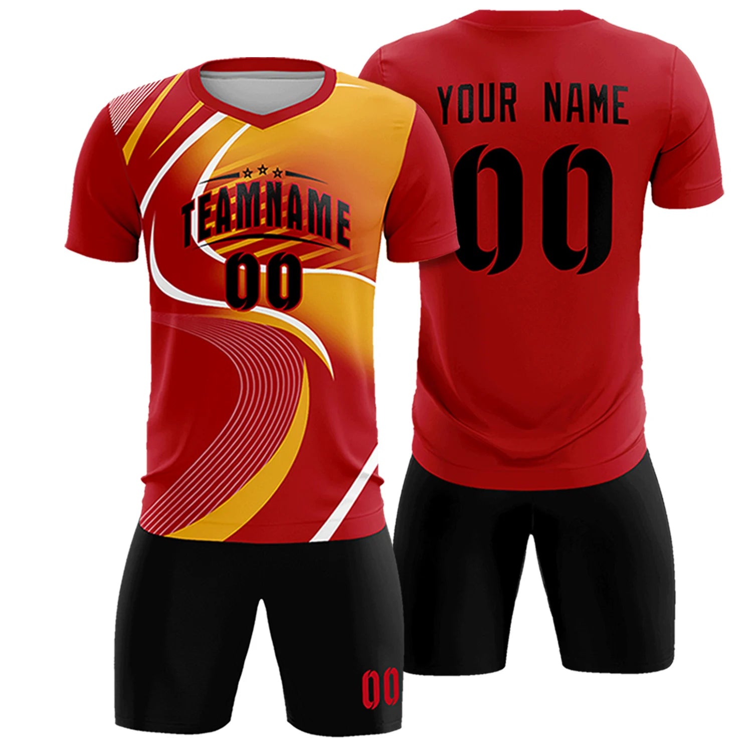 Custom Red White-Yellow Casual Printing Sportswear Soccer Sets Jersey