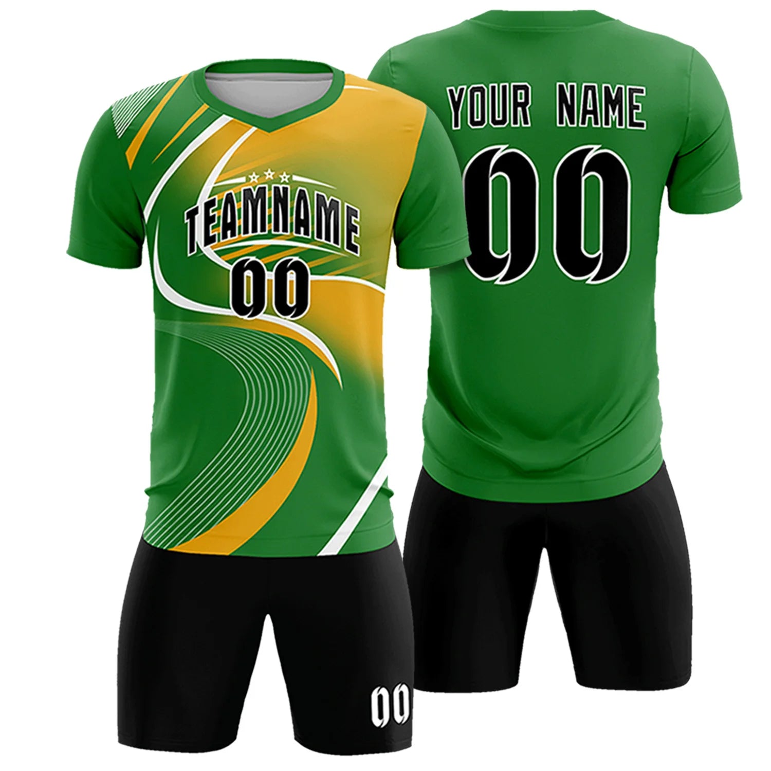 Custom Kelly Green White-Yellow Casual Printing Sportswear Soccer Sets Jersey