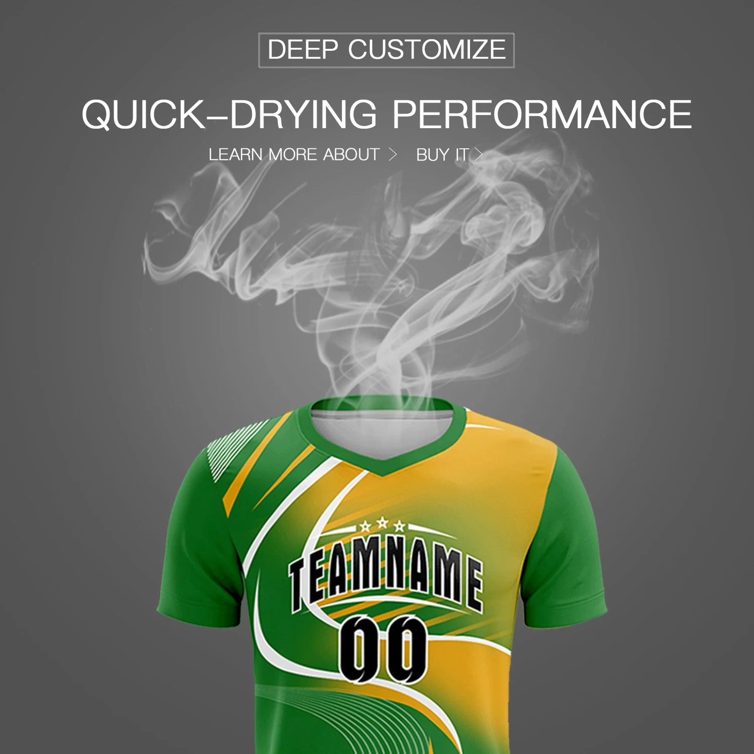 Custom Kelly Green White-Yellow Casual Printing Sportswear Soccer Sets Jersey