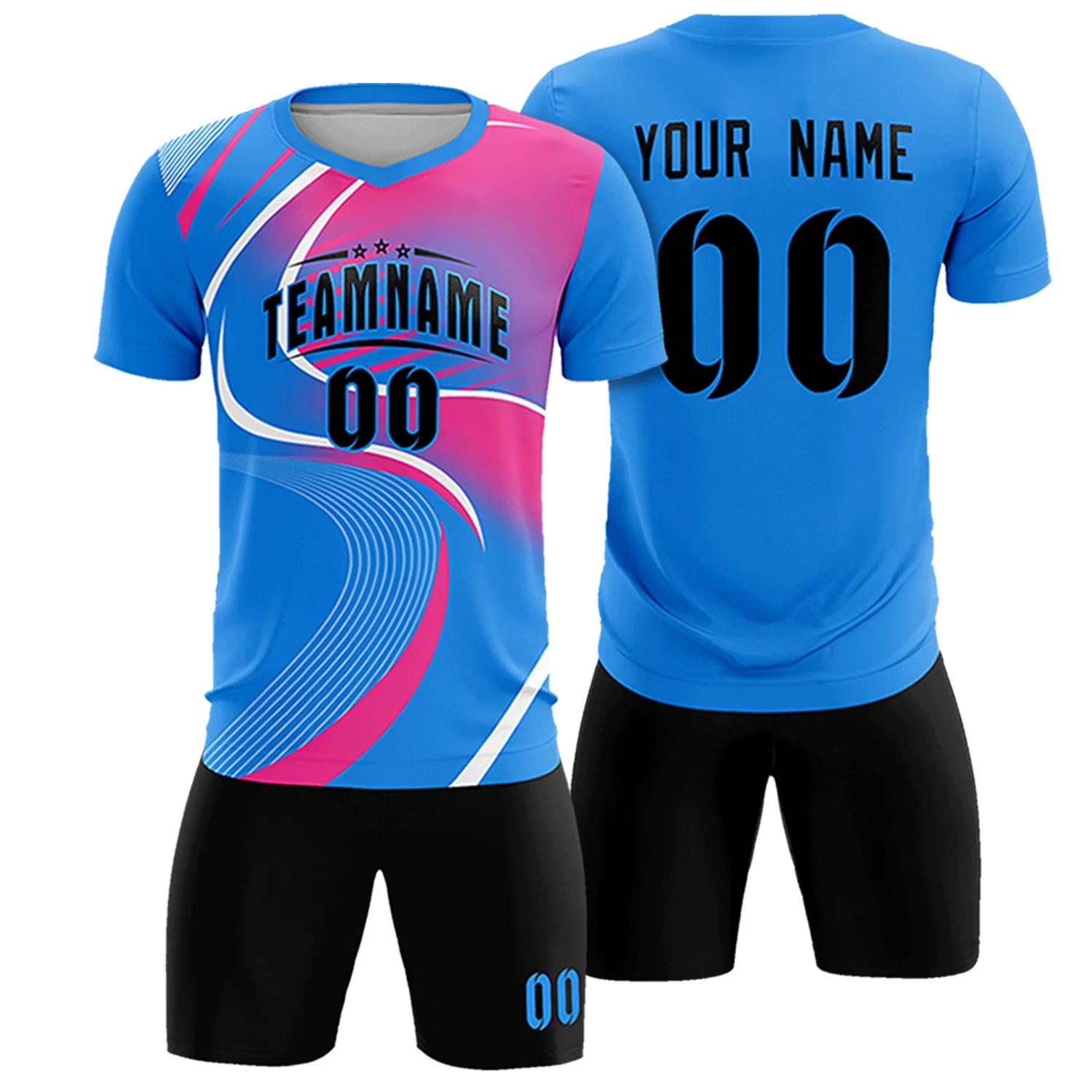 Custom Powder Blue White-Pink Casual Printing Sportswear Soccer Sets Jersey