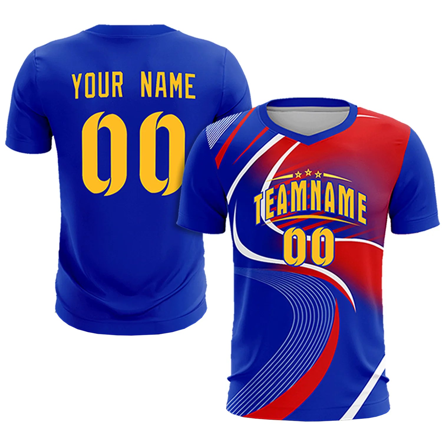 Custom Royal Blue White-Red Casual Printing Sportswear Soccer Sets Jersey