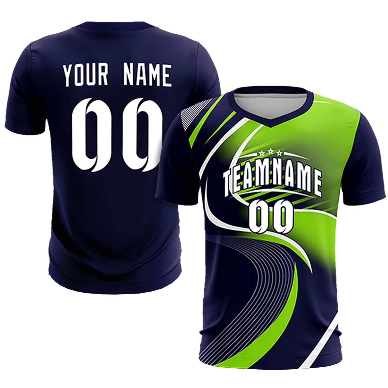 Custom Navy White-Neon Green Casual Printing Sportswear Soccer Sets Jersey