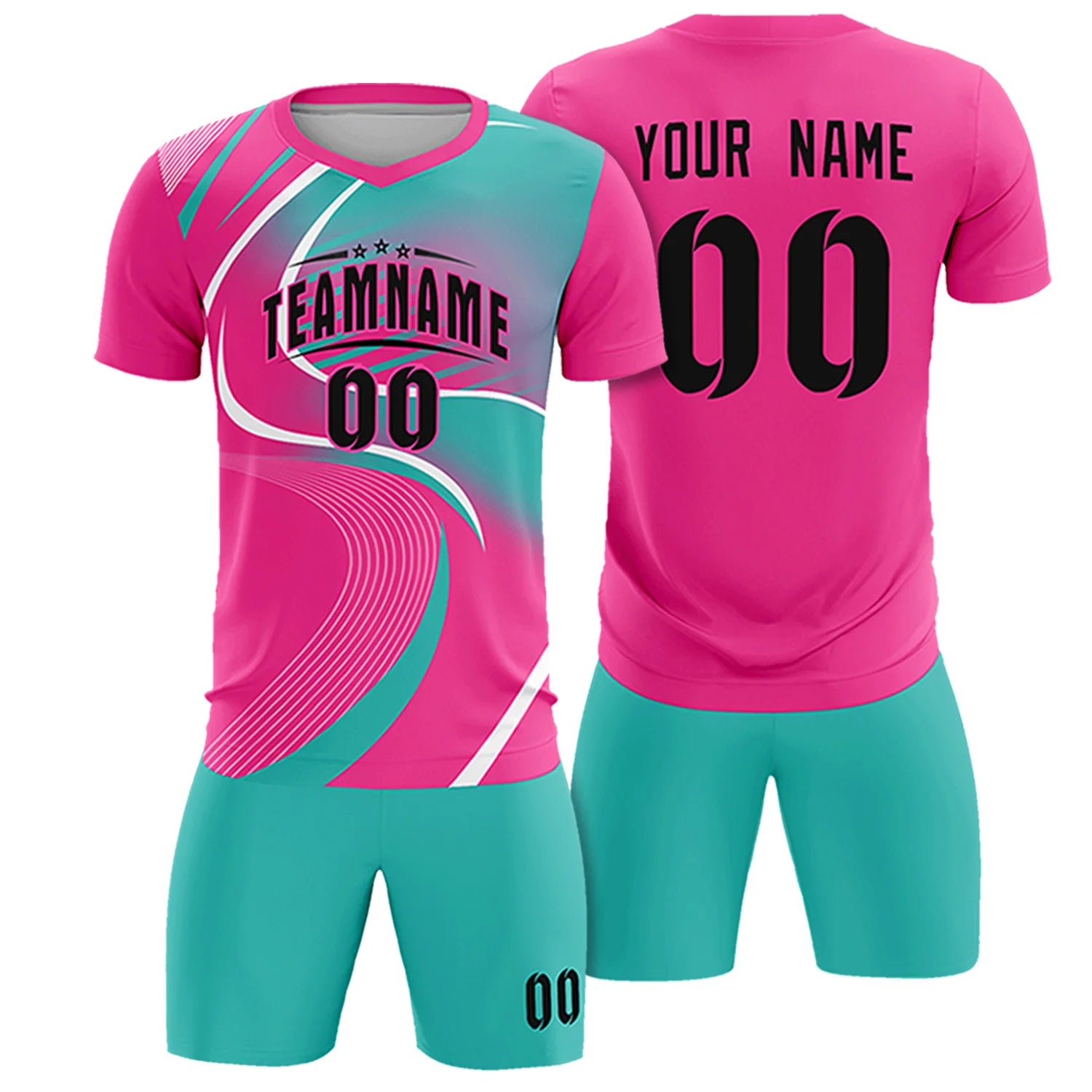 Custom Pink White-Bright Green Casual Printing Sportswear Soccer Sets Jersey