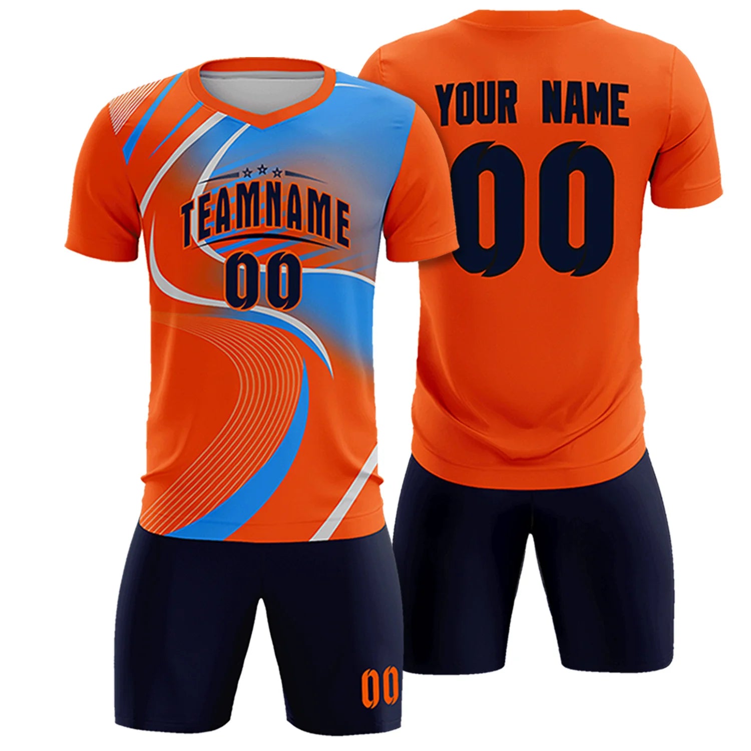 Custom Orange Gray-Light Blue Casual Printing Sportswear Soccer Sets Jersey