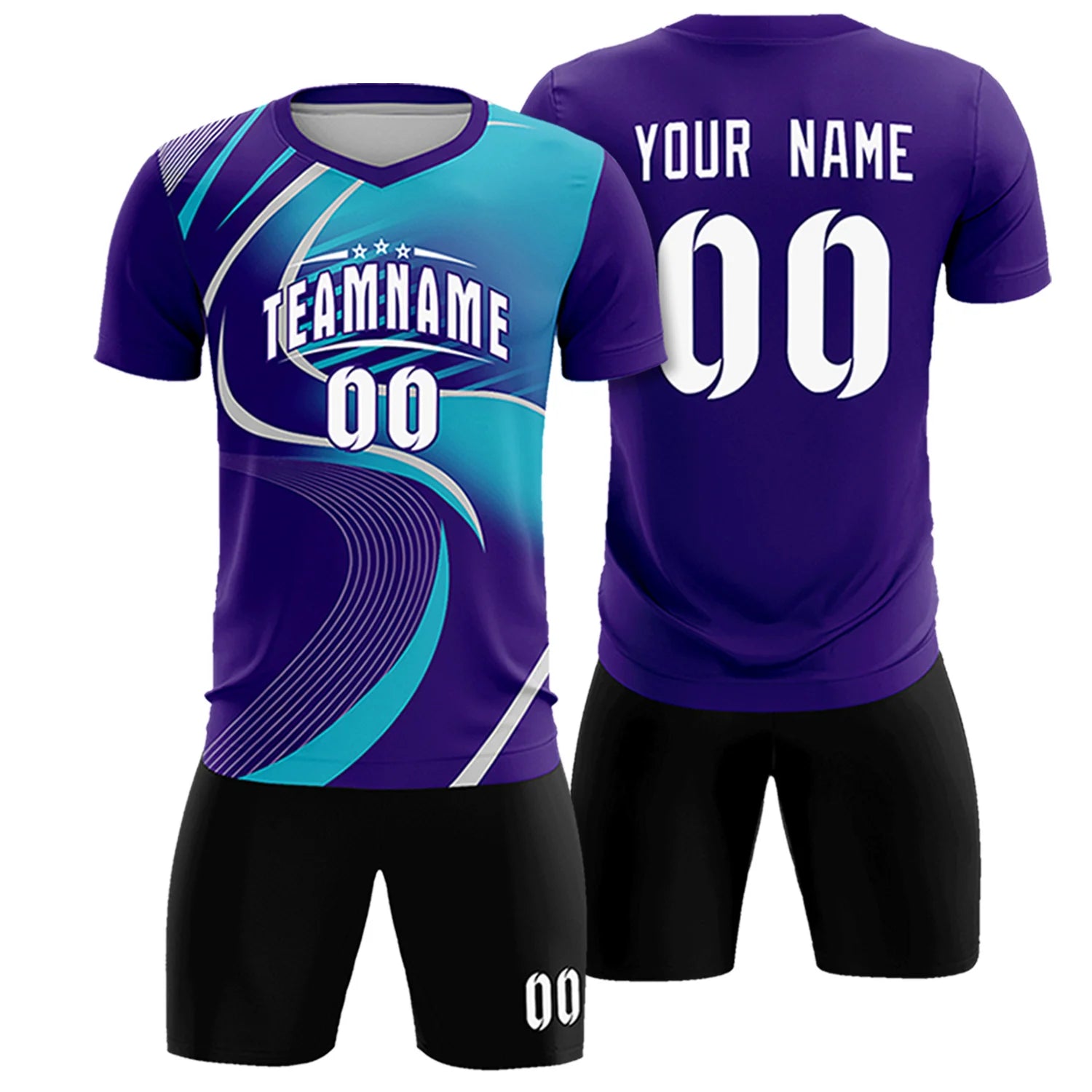 Custom Purple Gray-Aqua Casual Printing Sportswear Soccer Sets Jersey