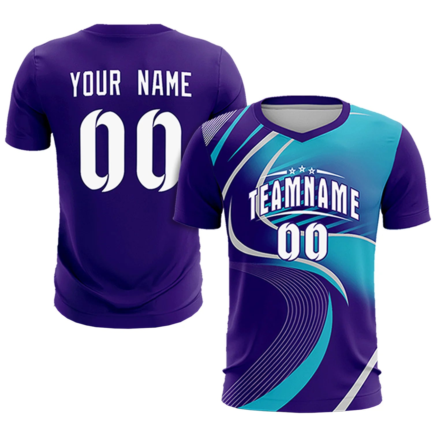 Custom Purple Gray-Aqua Casual Printing Sportswear Soccer Sets Jersey