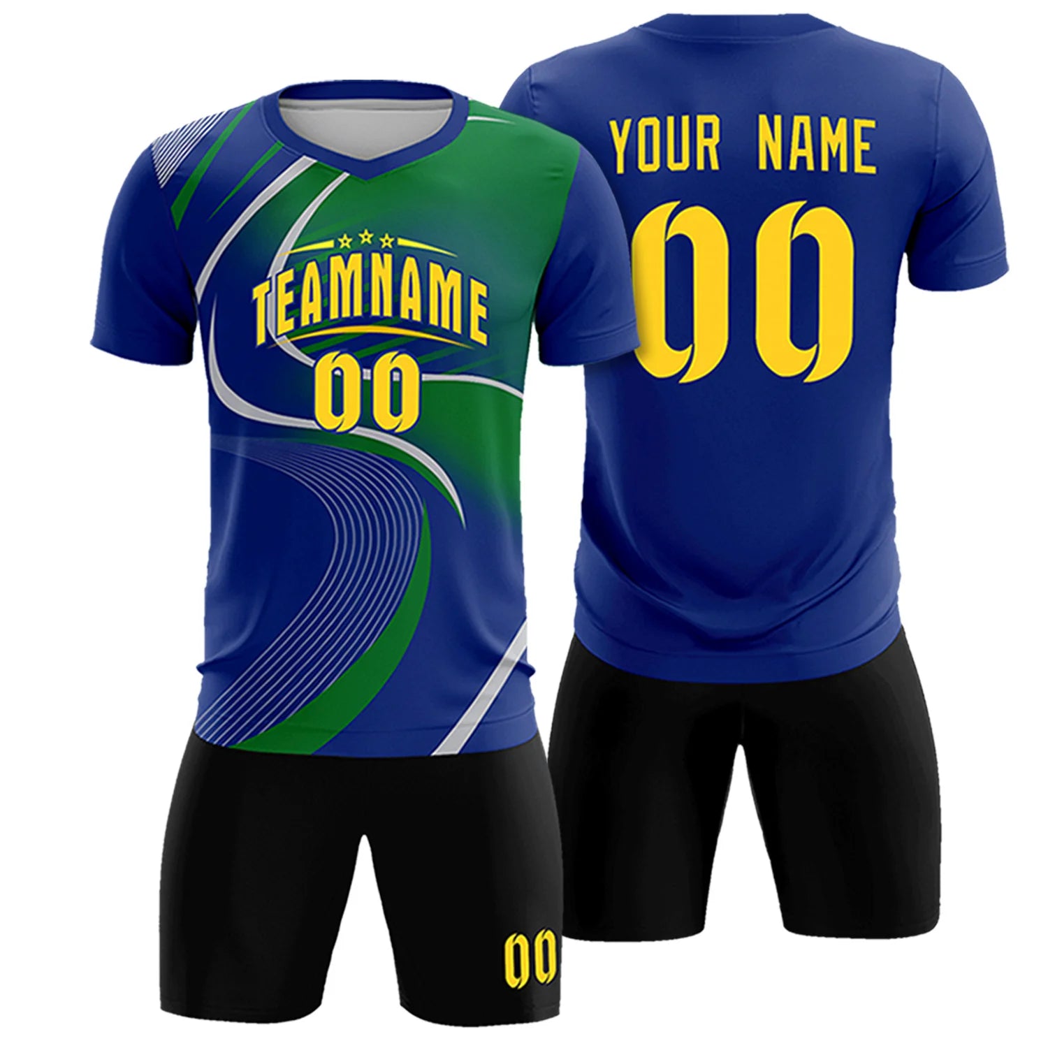 Custom Royal Blue Gray-Kelly Green Casual Printing Sportswear Soccer Sets Jersey