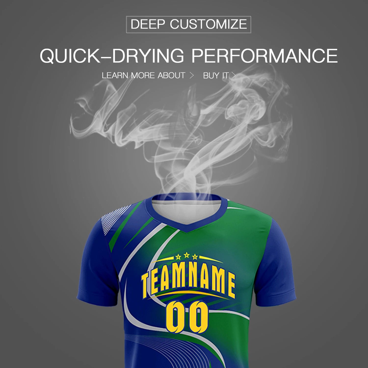 Custom Royal Blue Gray-Kelly Green Casual Printing Sportswear Soccer Sets Jersey