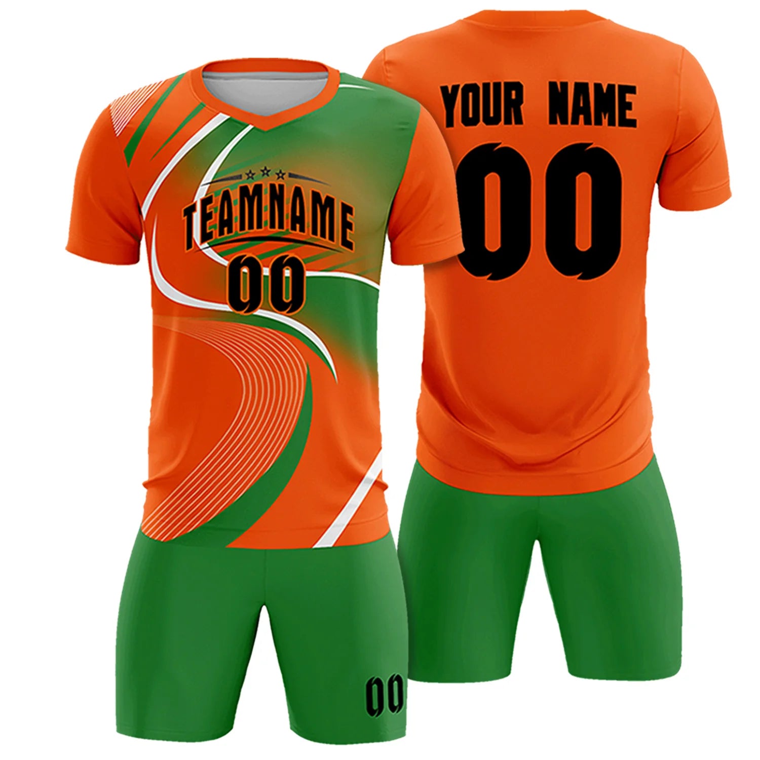 Custom Orange White-Kelly Green Casual Printing Sportswear Soccer Sets Jersey