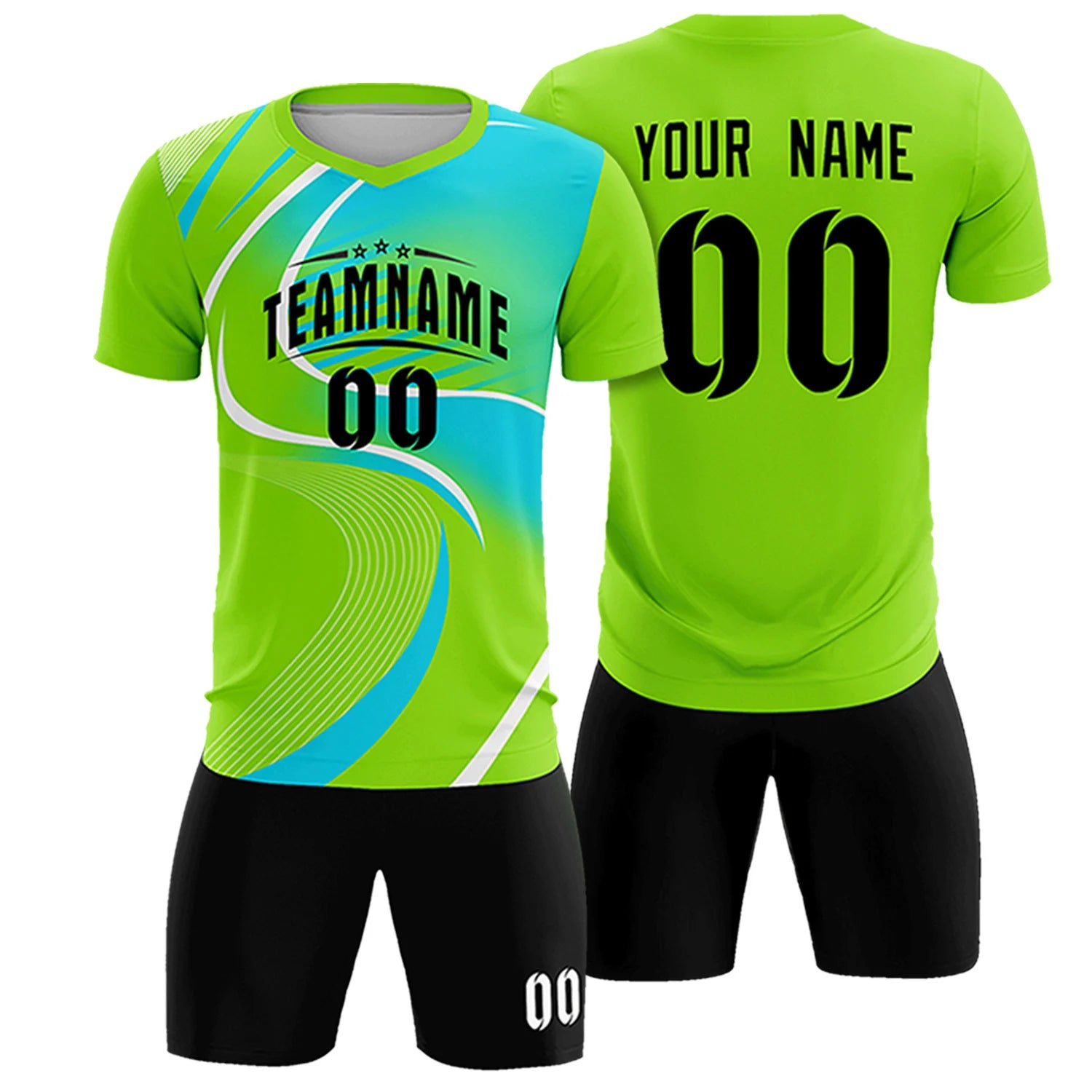 Custom Neon Green White-Sky Blue Casual Printing Sportswear Soccer Sets Jersey