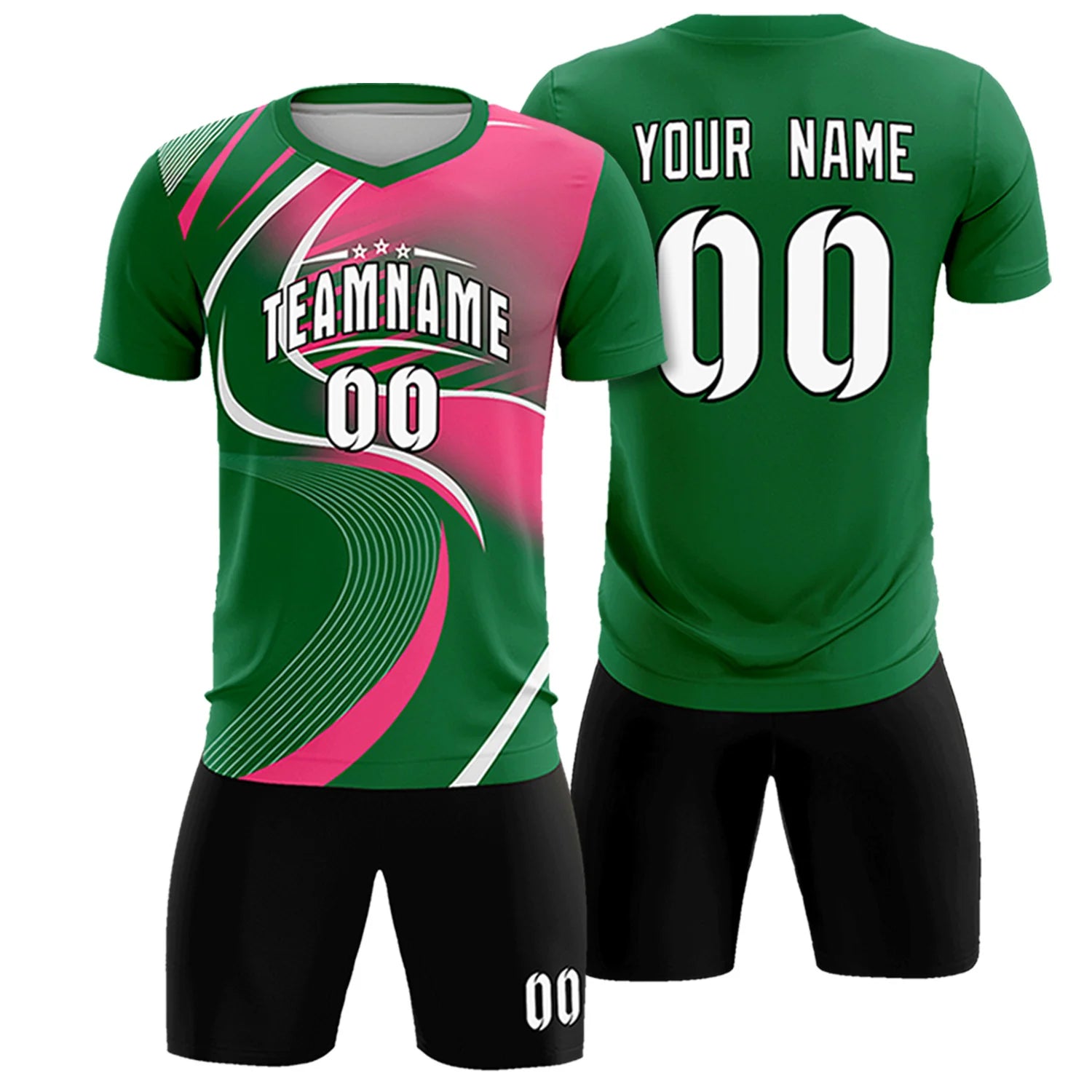 Custom Kelly Green White-Pink Casual Printing Sportswear Soccer Sets Jersey