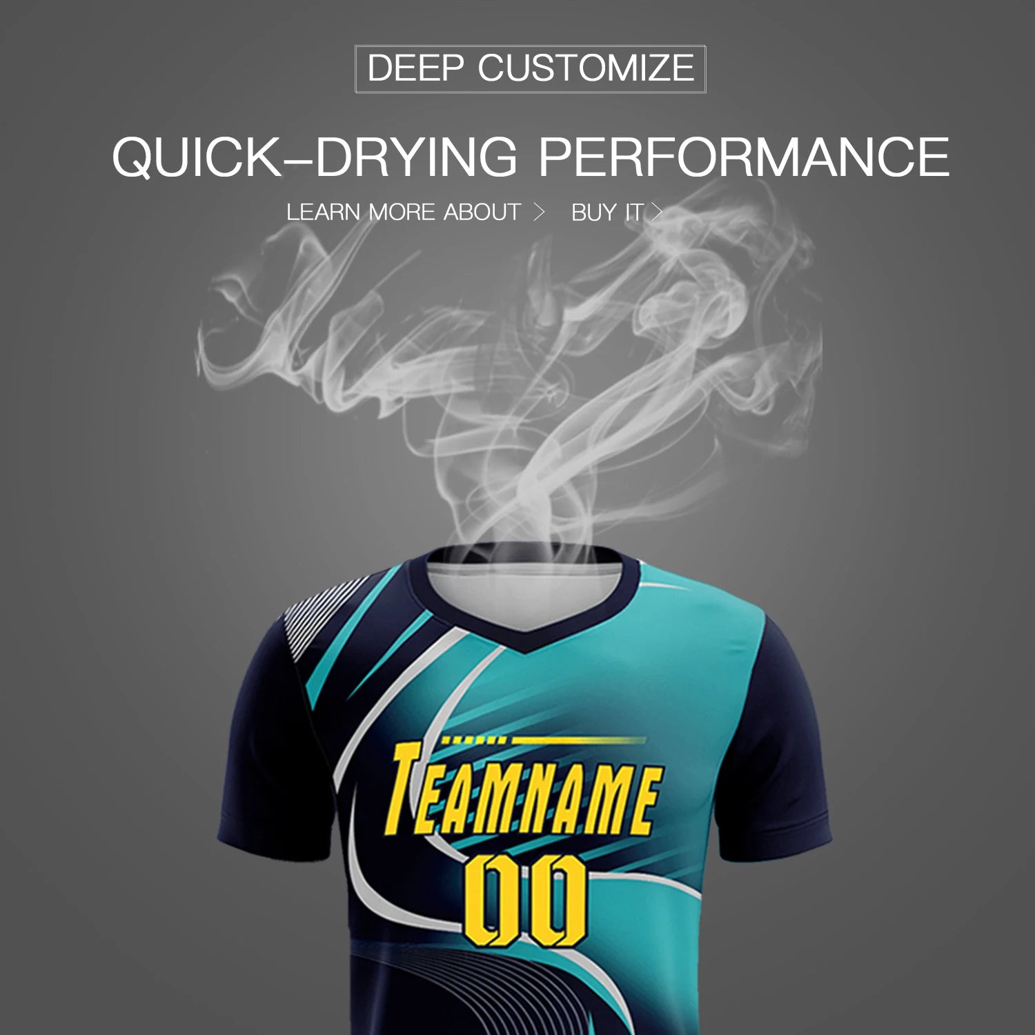 Custom Navy Gray-Aqua Casual Printing Sportswear Soccer Sets Jersey