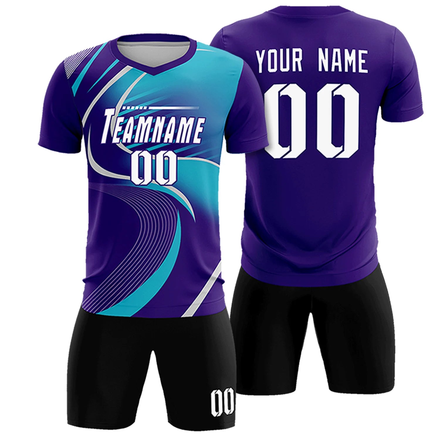 Custom Purple Gray-Aqua Casual Printing Sportswear Soccer Sets Jersey