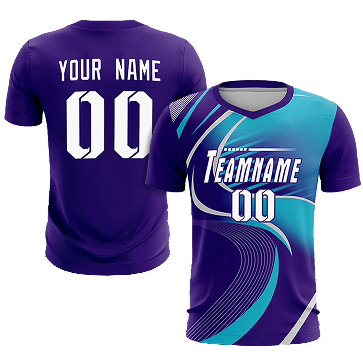 Custom Purple Gray-Aqua Casual Printing Sportswear Soccer Sets Jersey
