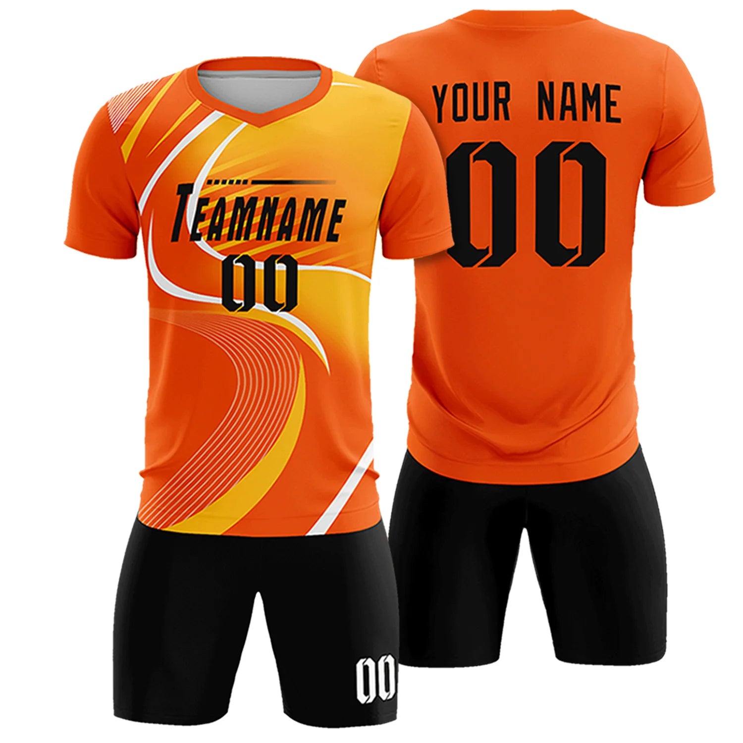 Custom Orange White-Yellow Casual Printing Sportswear Soccer Sets Jersey