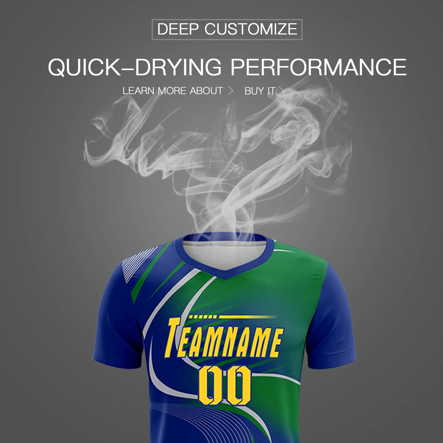 Custom Royal Blue Gray-Kelly Green Casual Printing Sportswear Soccer Sets Jersey