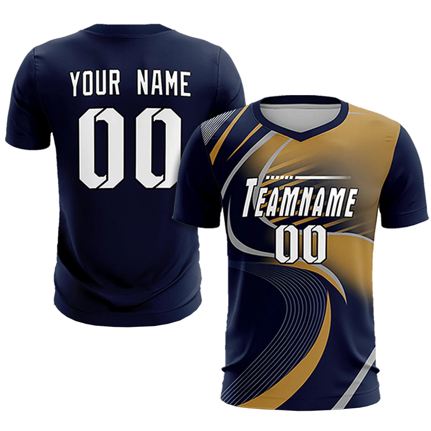 Custom Navy Gray-Old Gold Casual Printing Sportswear Soccer Sets Jersey