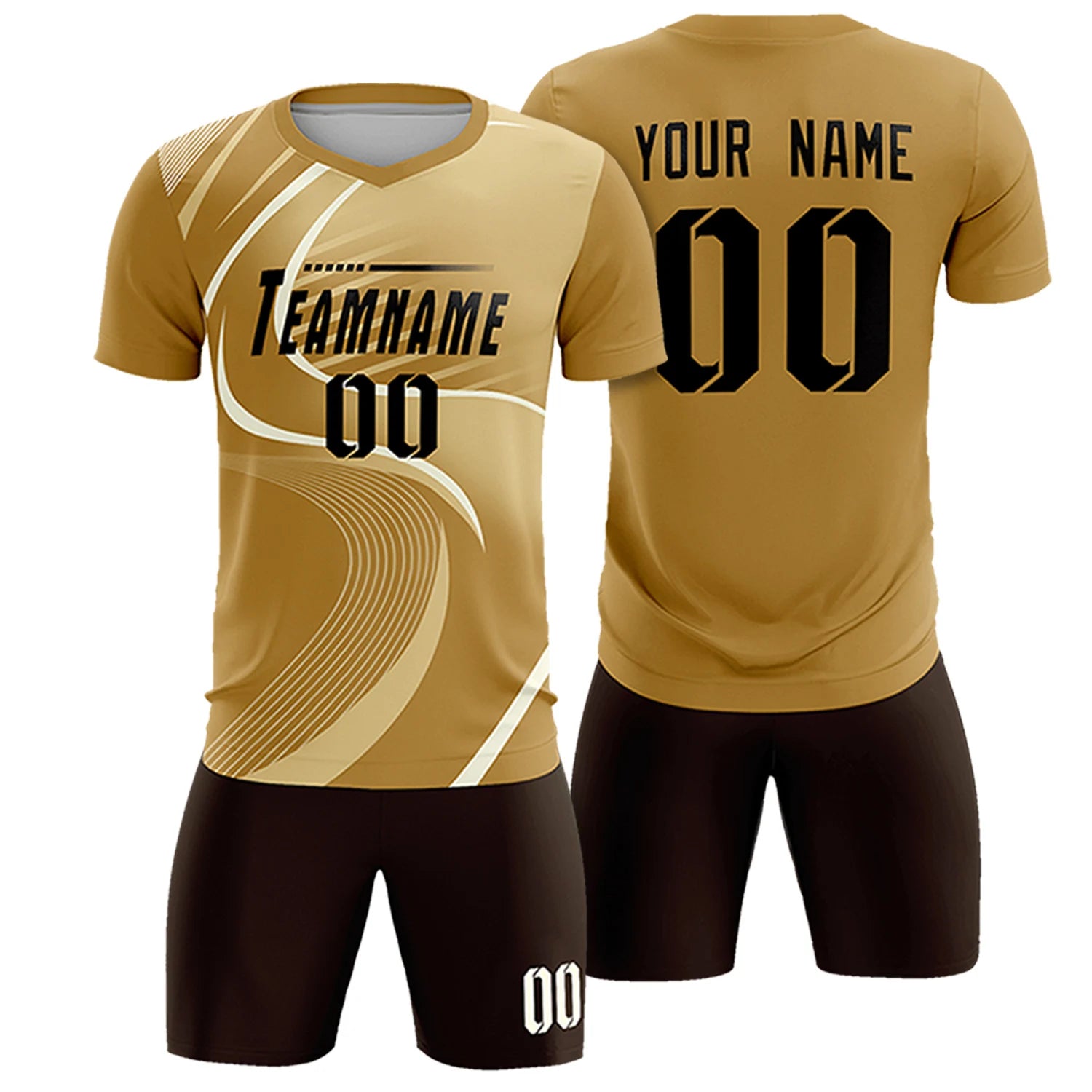 Custom Old Gold Khaki-Khaki Casual Printing Sportswear Soccer Sets Jersey