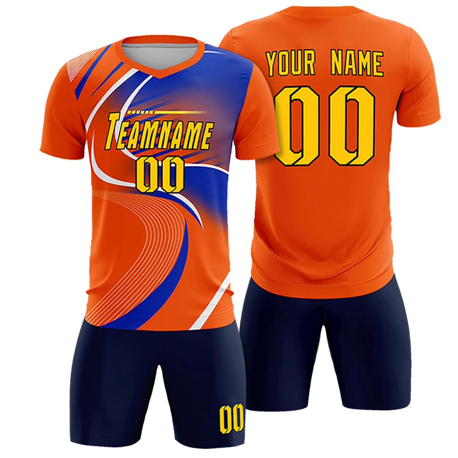 Custom Orange White-Royal Blue Casual Printing Sportswear Soccer Sets Jersey