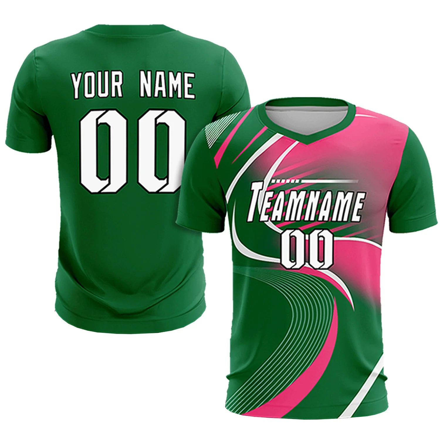 Custom Kelly Green White-Pink Casual Printing Sportswear Soccer Sets Jersey