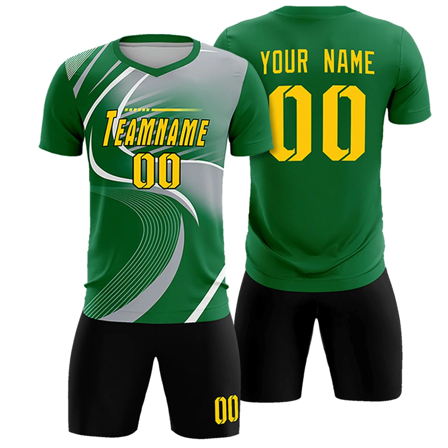 Custom Kelly Green White-Gray Casual Printing Sportswear Soccer Sets Jersey