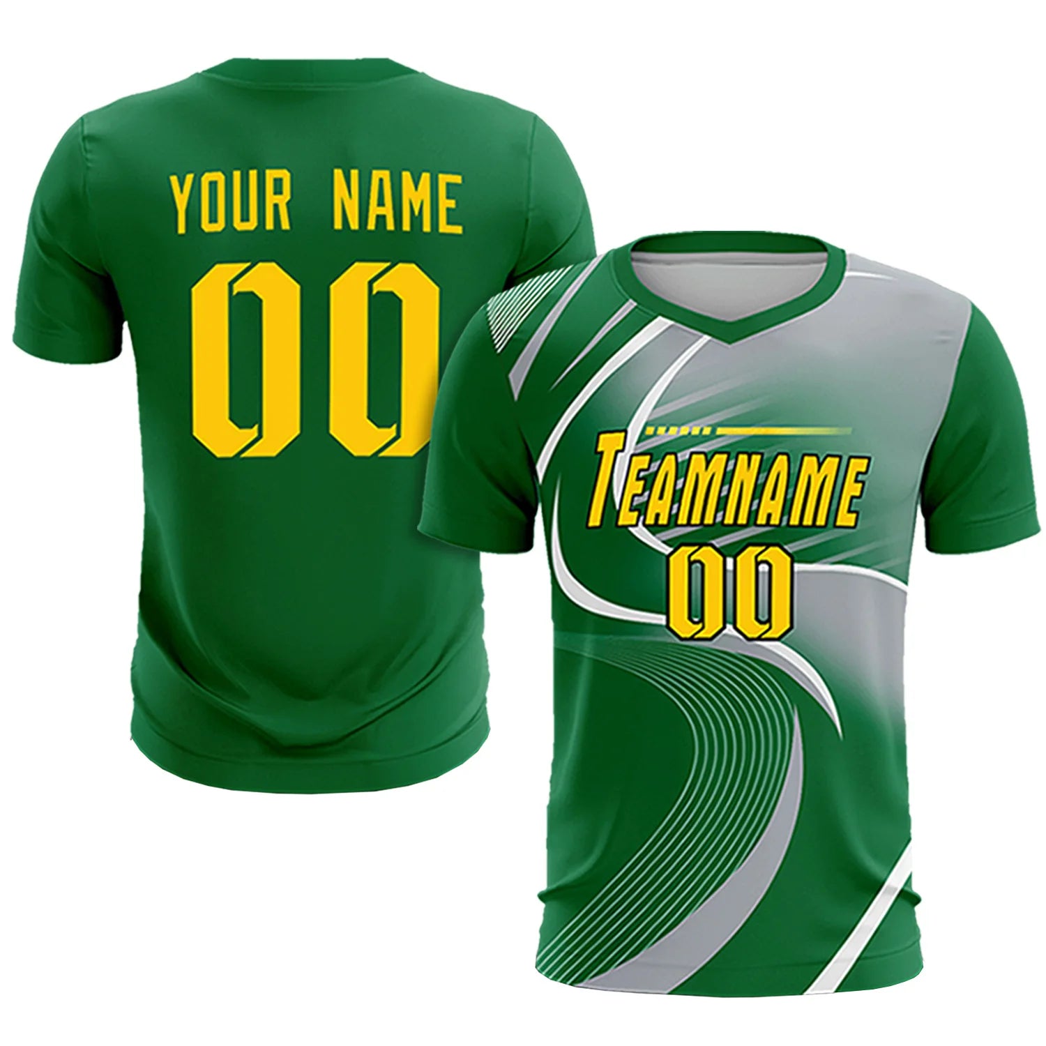 Custom Kelly Green White-Gray Casual Printing Sportswear Soccer Sets Jersey
